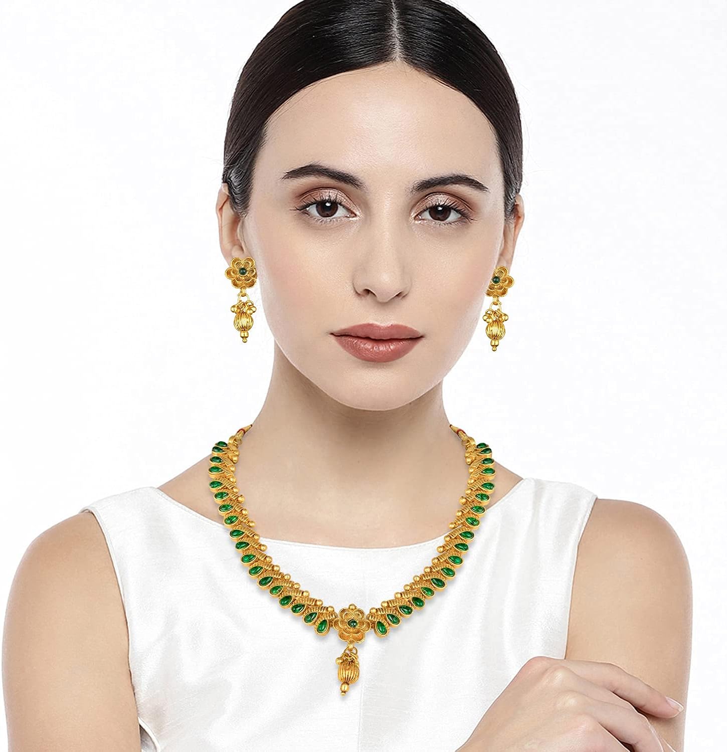 Aheli Indian Bollywood Traditional Necklace Earrings Jewelry Set Gift for Women Wedding Party Ethnic Fashion