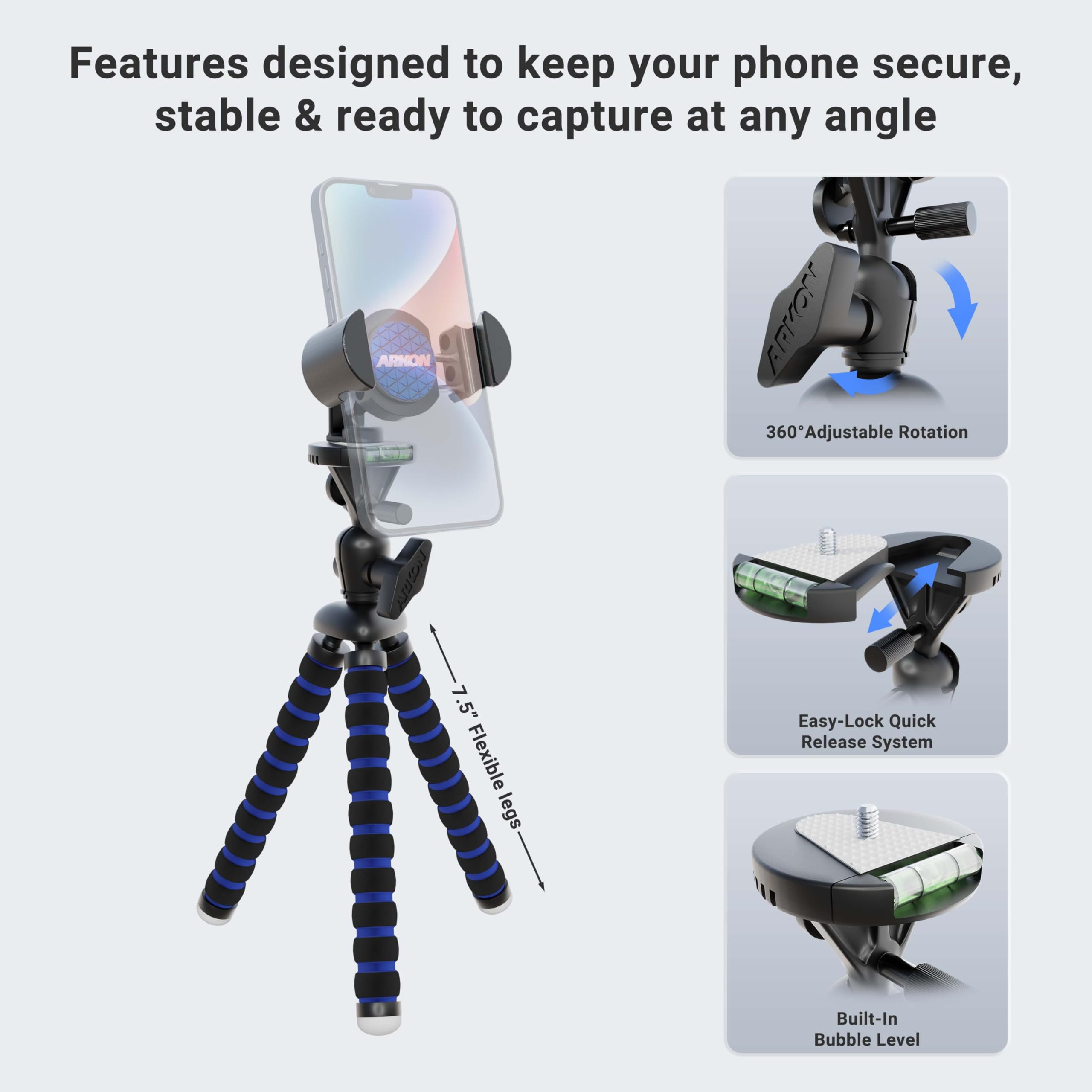 Treppiede 11" con supporto per telefono per Live Mobile Streaming
