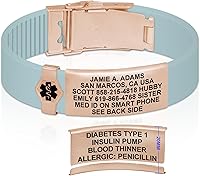 Vista 113 de Divoti Pulsera de identificación de alerta médica grabada personalizada, grabado láser de doble cara, pulsera de silicona, cierre de seguridad