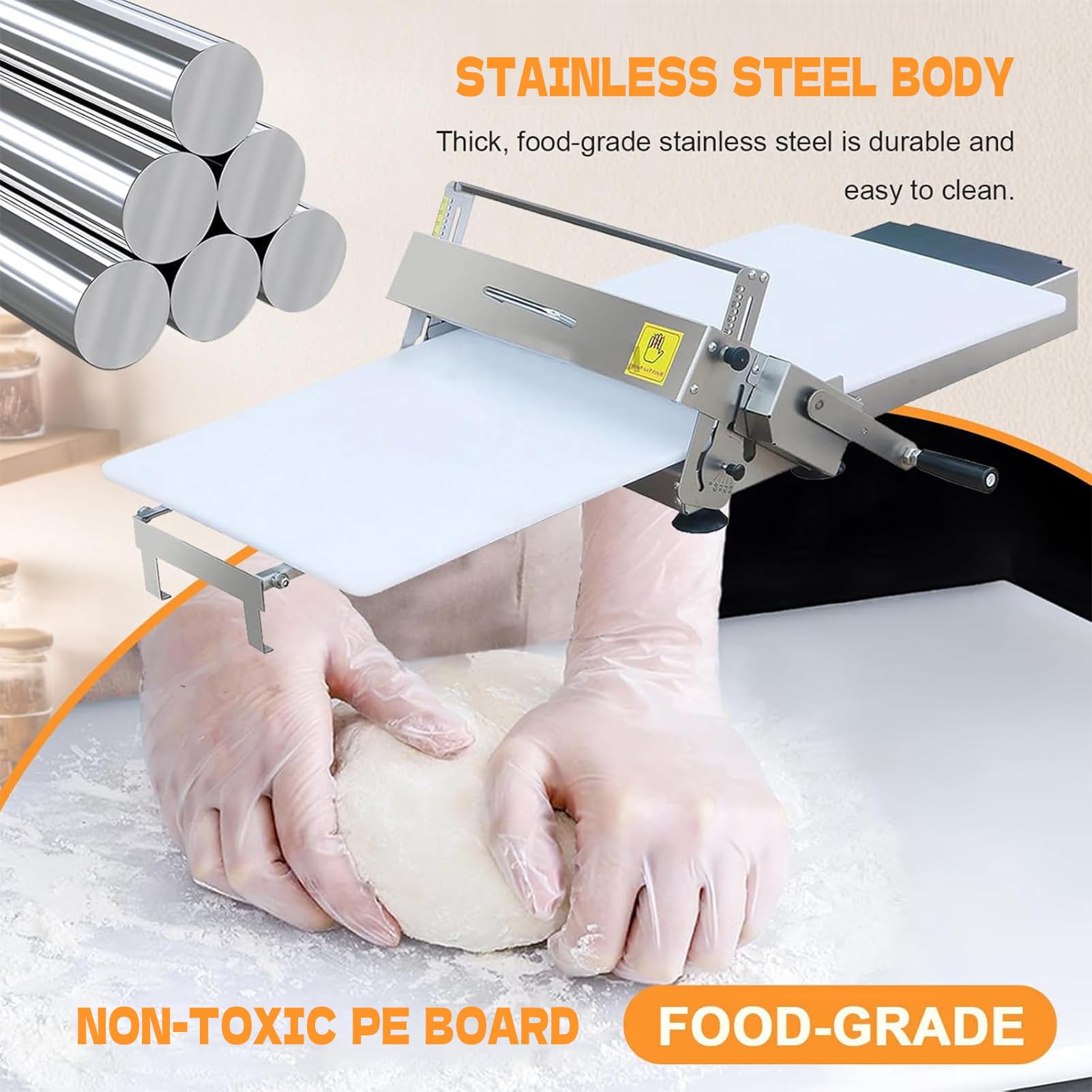 Sfogliatrice Manuale Pieghevole, Sfogliatrice da Banco per Pasticceria Acciaio Inossidabile, Spessori 0-27 mm Regolabili, Pannello 30x60cm/40x90cm, per Pizza, Croissant
