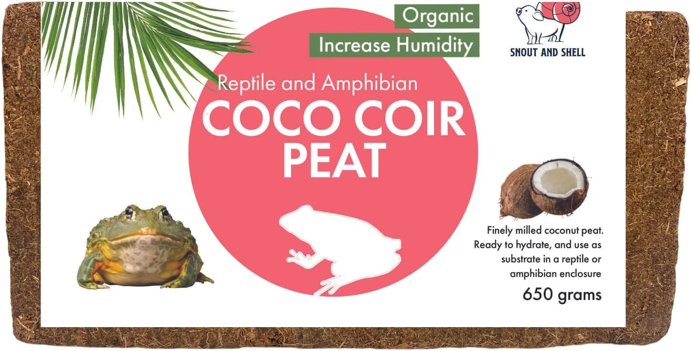 Snout and Shell Organic Coco Coir Peat Bedding Ready to Hydrate Use Substrate for Reptile or Amphibian Perfect for Frogs, Salamanders, Geckos and Snakes Increase Humidity 1.4 Lbs - 650 Grams