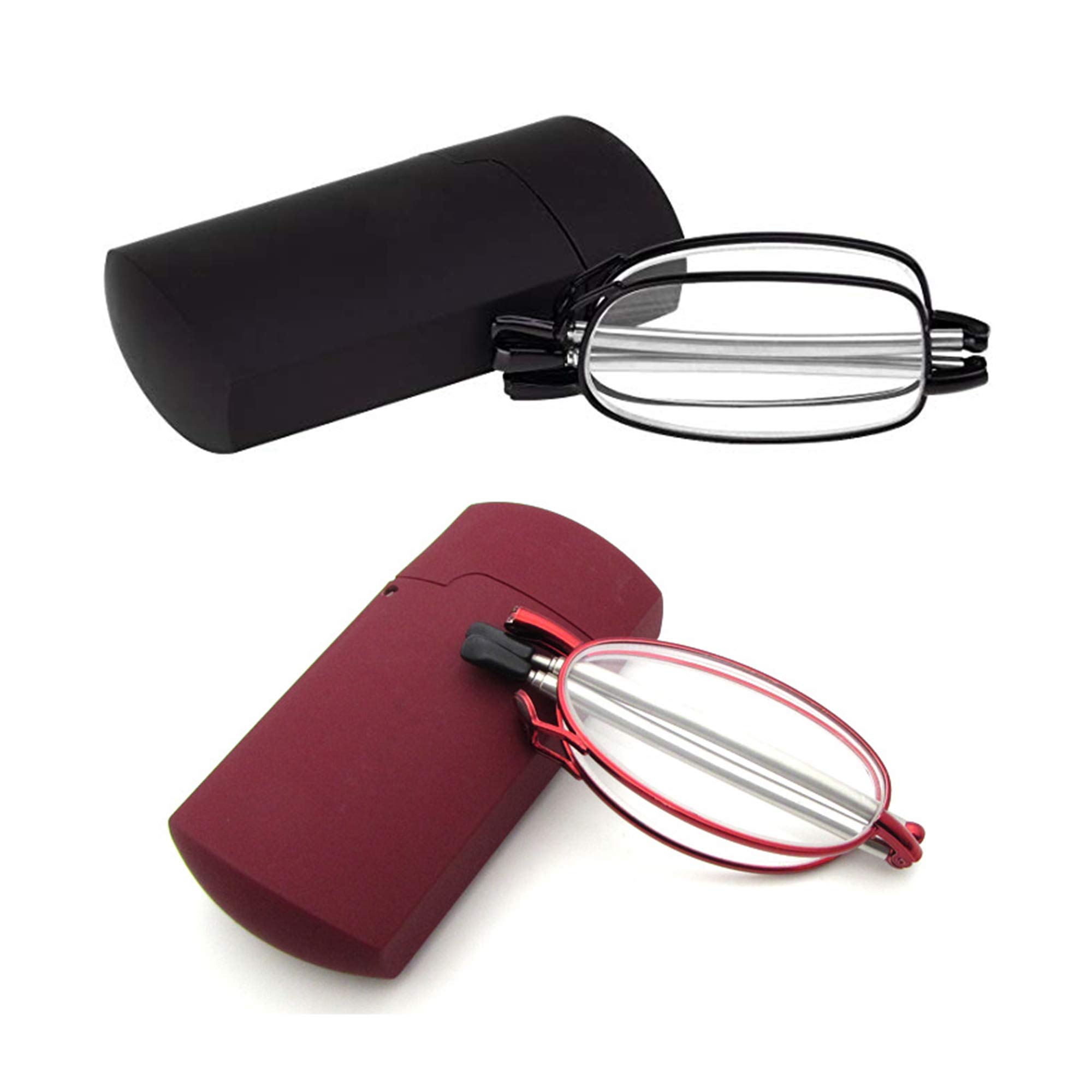 JoXiGo Gafas de Lectura Plegables 2-Pack para Hombre y Mujer Gafas Presbicia Vista Metal Montura Regulable con Mini Estuche Flip-Top
