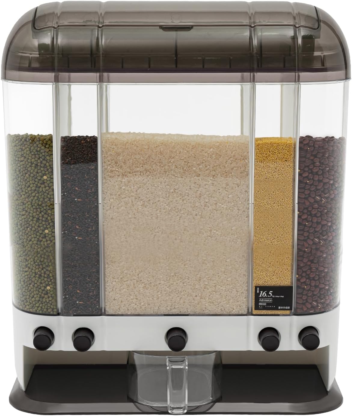 Rice Dispenser with Measuring Cup - 5 Grids Dry Food Container for Kitchen Storage
