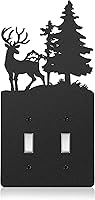 Vista 13 de Cubierta de Interruptor de Luz de Oso de Metal Alce Árbol Montaña Alce Placa de Interruptor de Luz Negra Cubierta de Enchufe de Bosque Interruptor