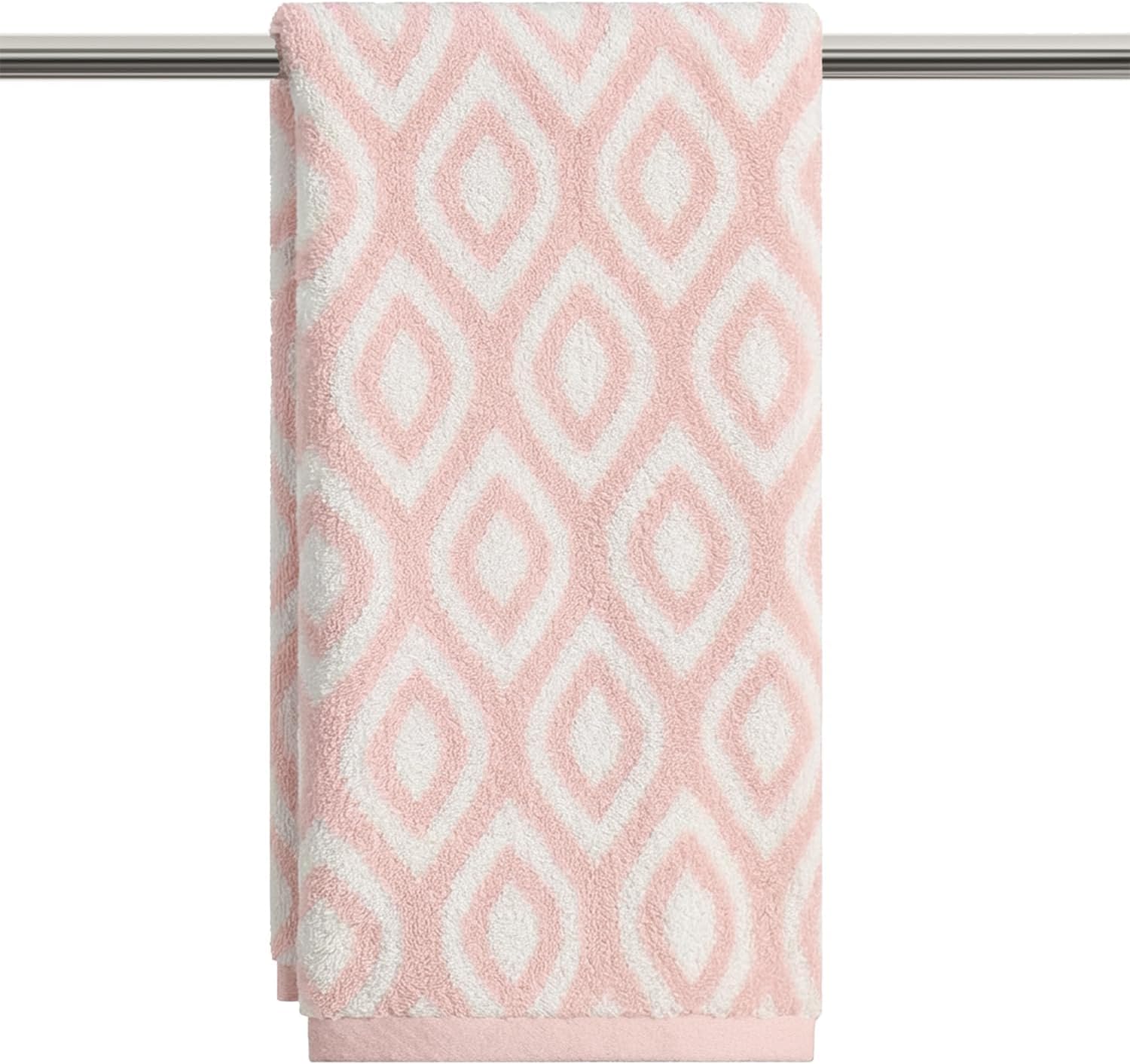 Artoid Mode 2 Pcs Beige Pink Diamond Grid Jacquard Hand Towels for Bathroom, 100% Cotton Soft Absorbent Bathroom Decor Towels, 13.7 x 29.5 Inch