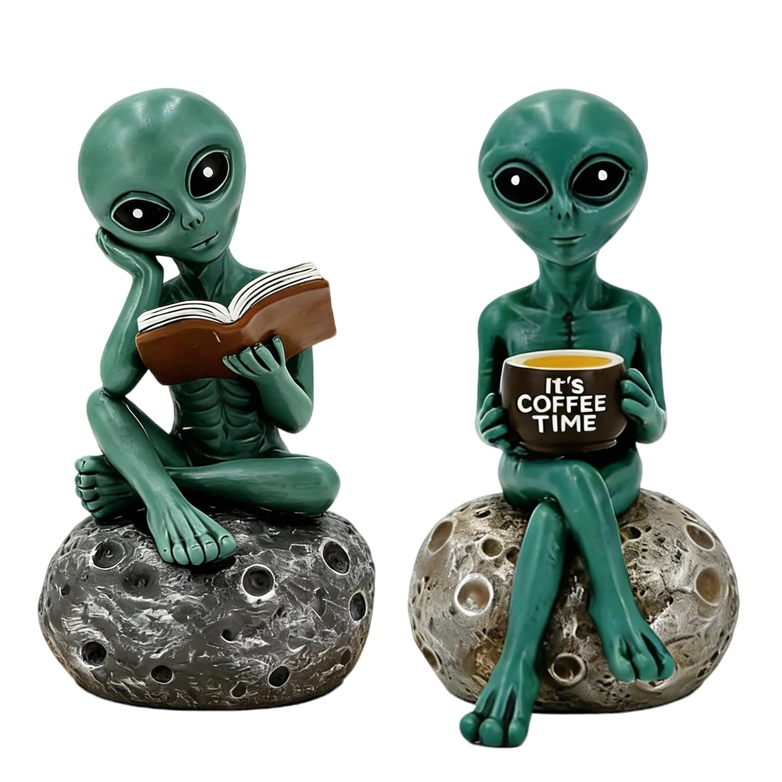 Cadeau pour passionné d'OVNI avec ce duo de statues alien assis