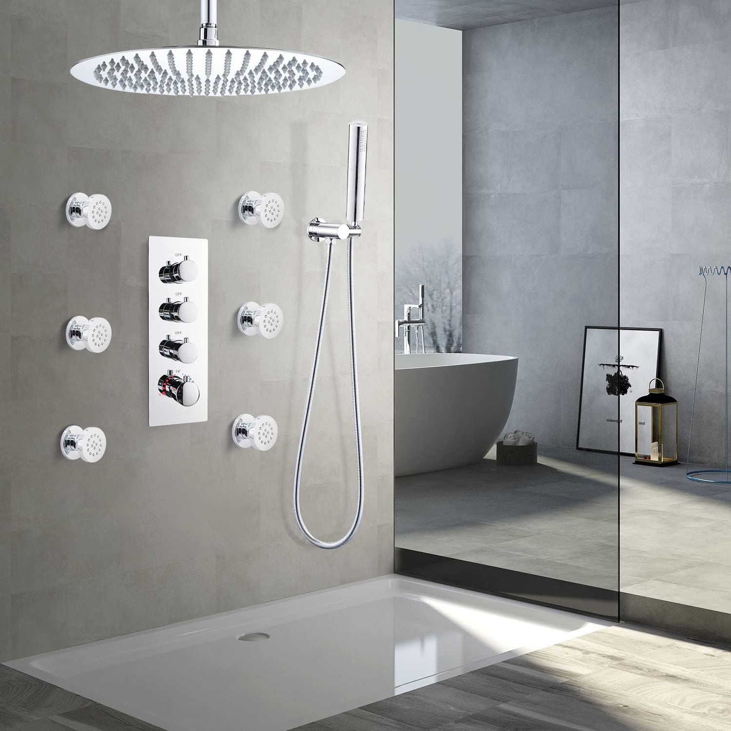 HOMEDEC 2inch Brass Shower Body Sprayer Jets Shower Head, Valve Needed (6pcs, Round-Chrome)