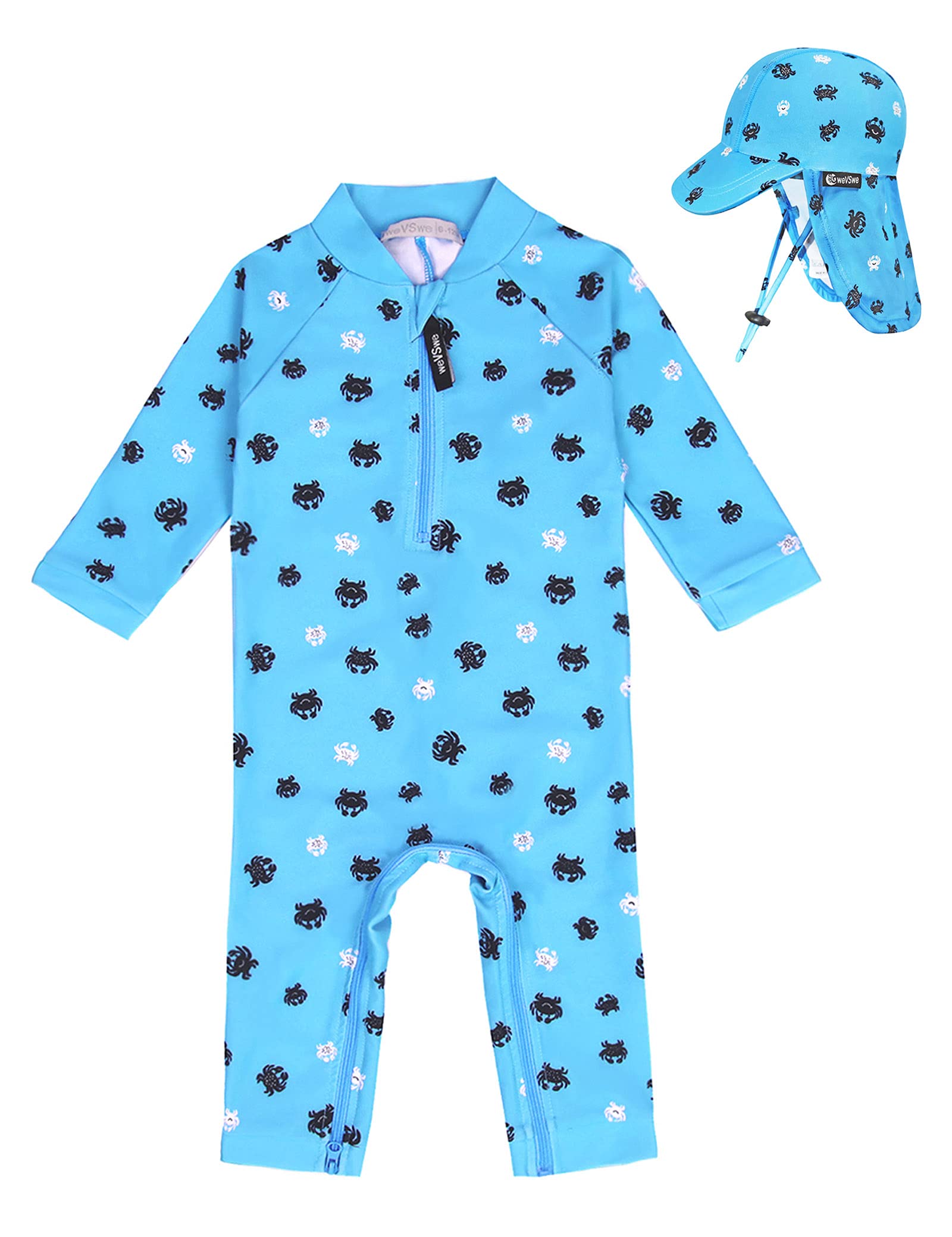 weVSwe Baby Toddler Boy Swimsuit Long Sleeve Baby Swimwear UPF 50+ Sun Protection Rash Guard Swimming Costume with Crotch Zipper 0-3 Years — view 64
