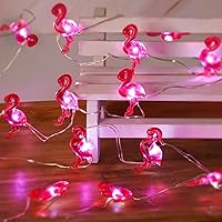 Vista 1 de Guirnalda de luces de flamenco a pilas con control remoto de 10 pies, 40 luces LED, color rosa, enchufable, luz alimentada por USB, bandeja