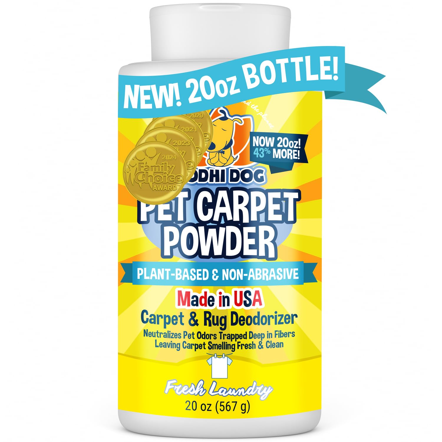 Bodhi Dog Natural Carpet Deodorizer Powder - Dry Pet Smell Eliminator & Urine Odor Remover - Loosens Fur & Dirt - Plant-Based Room Freshener for Vacuuming Home - Fresh Laundry (Pack of 1)