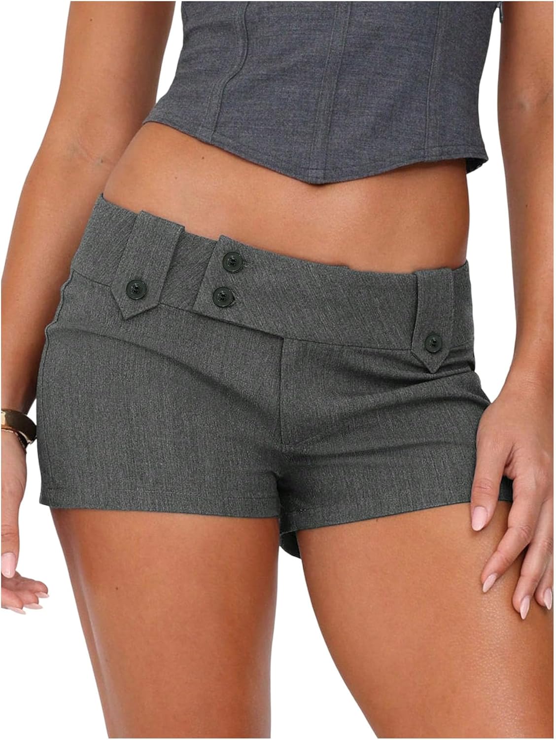 MakeMeChic Women's Straight Leg Micro Mini Shorts Button Front Zip Fly Low Waist Office Shorts