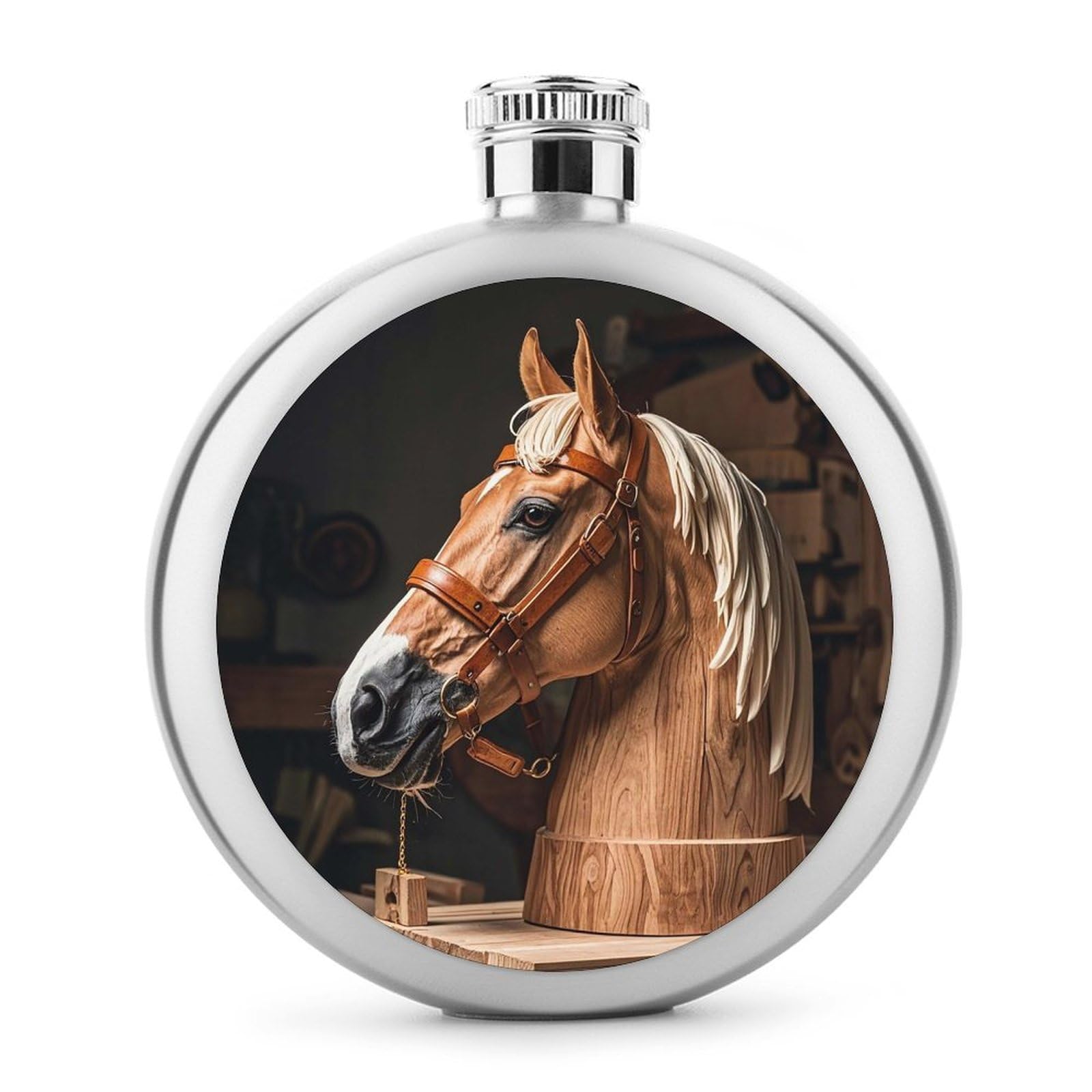 Flasque à whisky en acier étanche 140ml avec tête de cheval sculptée pour le camping et voyage