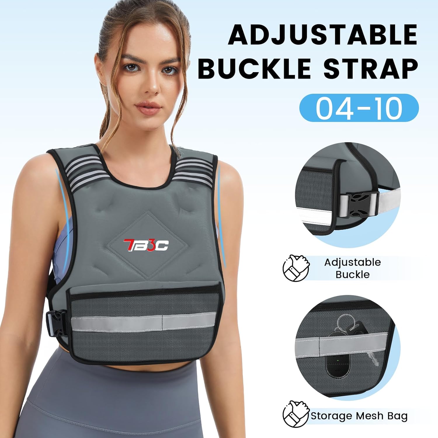 TB3C Adjustable Weighted Vest for Women - 04-10lb/11-20lb/20-32lb Vest with 6 Ironsand Weights for Strength Training,Body Weight Vest Exercise Set for Running, Walking and Home Workouts