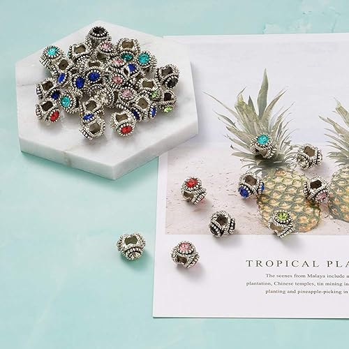 Vista 22 de Beathoven Cuentas europeas de diamantes de imitación tibetanos aptos para hacer pulseras de joyería europea, dijes, collares, dijes de colores Barrel