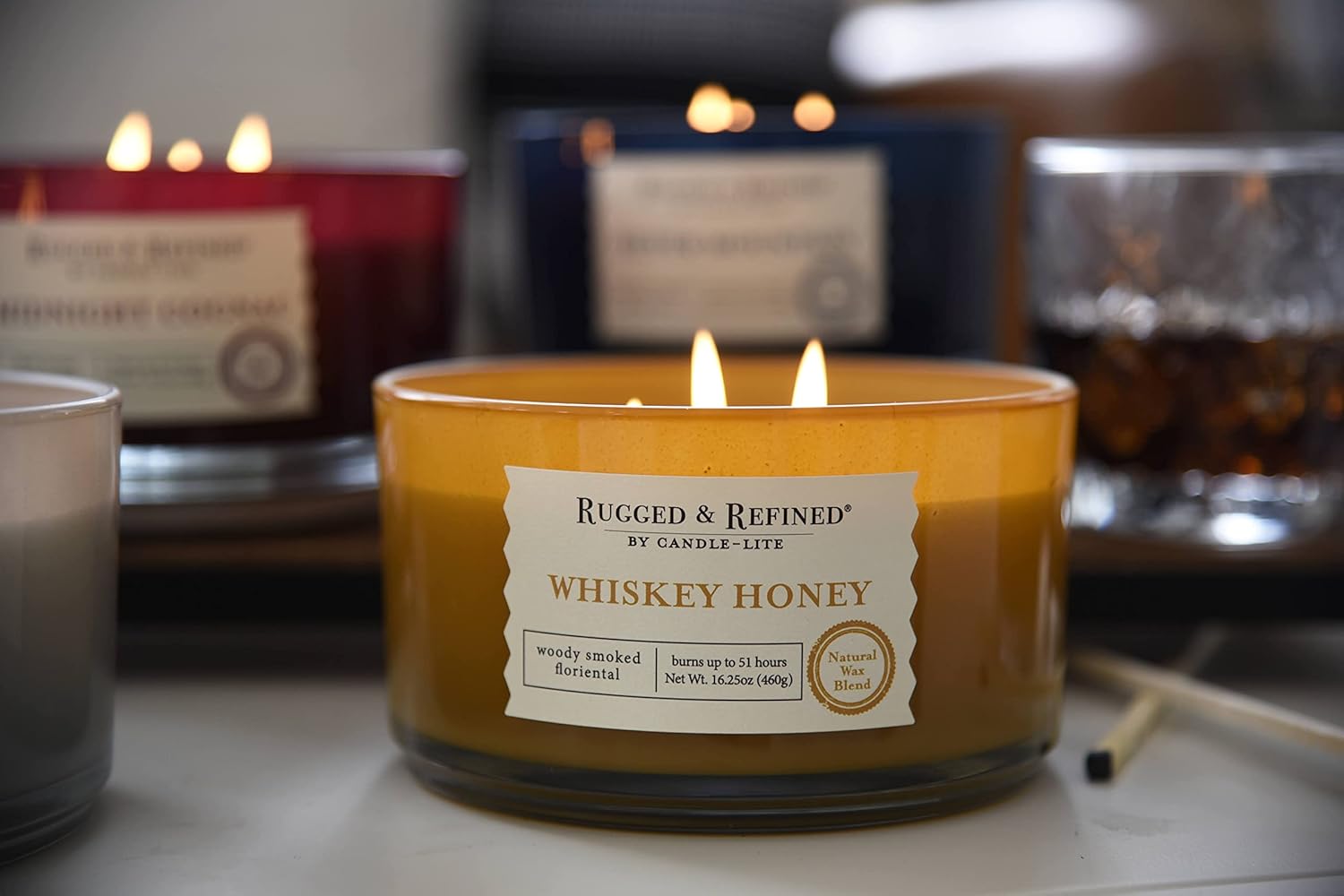 Candle-Lite Scented Candles for Men, Whiskey Honey Fragrance, 16.25 oz Jar, 3-Wick, 51 Hours of Burn Time, Masculine Aromatherapy with Long Lasting Scent, Ideal Gift for Father's Day and Home Decor - Image 2
