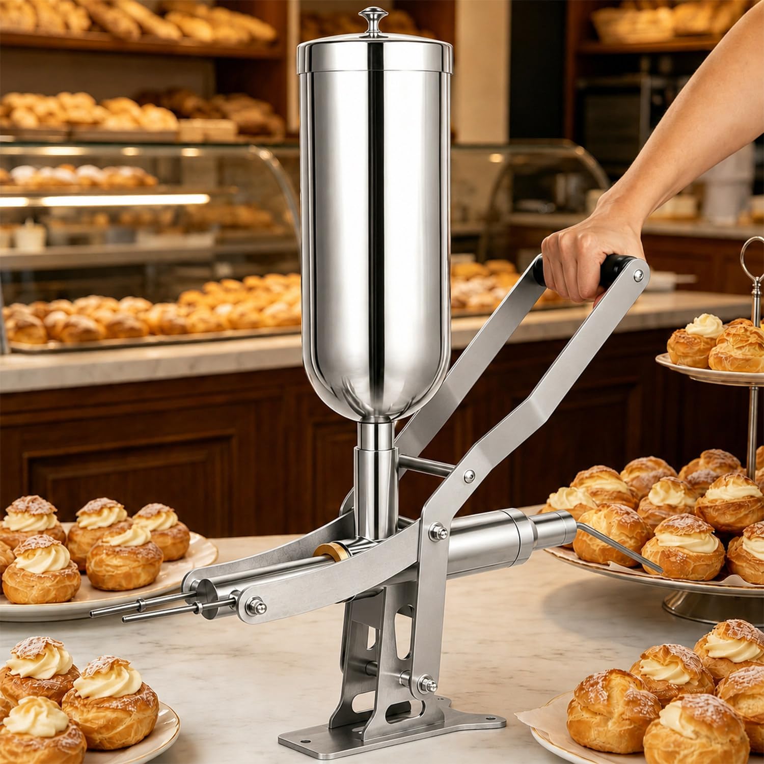 twostronking Manual Donut Filler, Donut-Filling Machine, Churro Machine, 5l Capacity, With 3 Short Nozzles and 1 Long Nozzle, Adjustable Filling Amount, For Homes, Restaurants, Bakeries