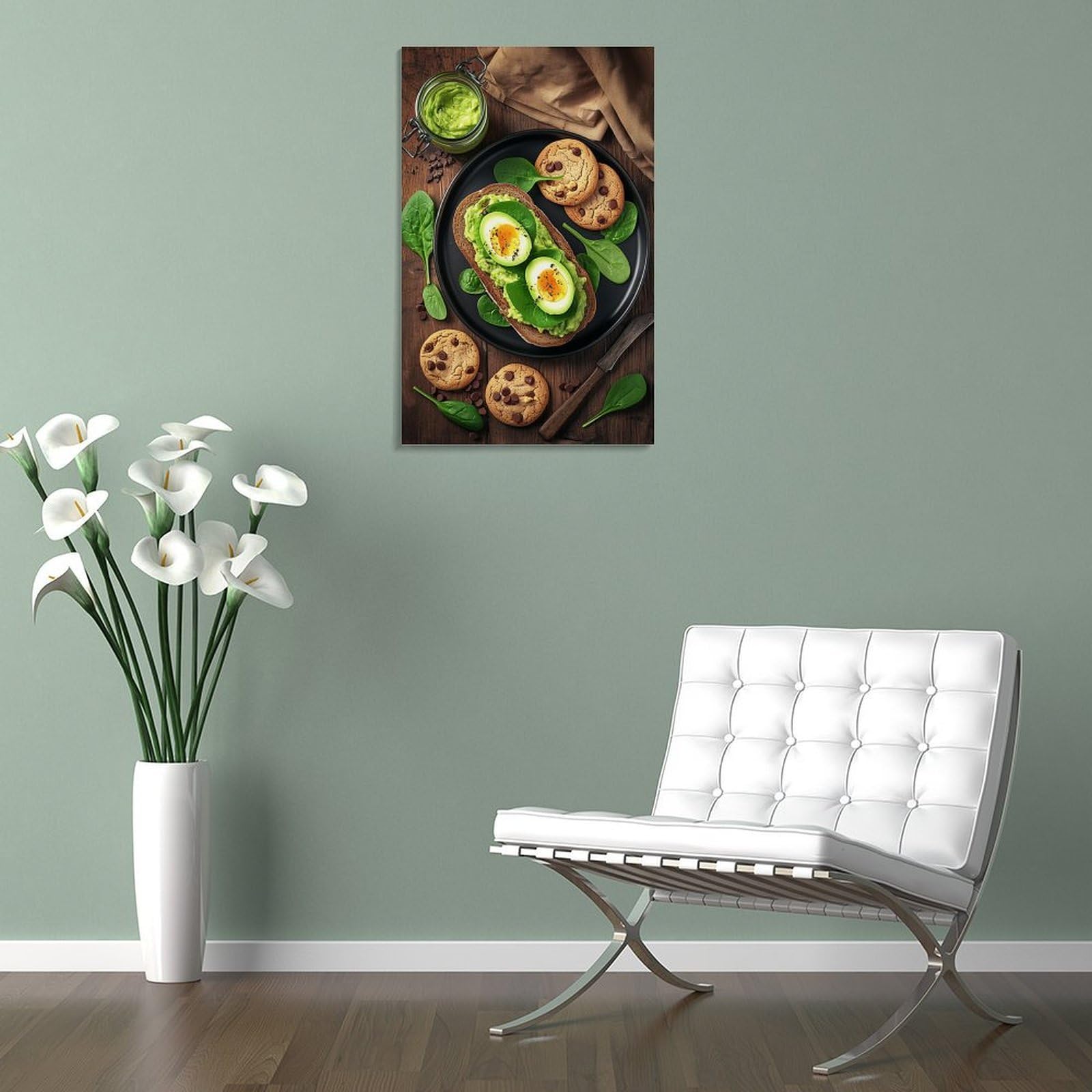 GMUKIFFY Quadro su tela da parete con motivo "Healthy Breakfast", decorazione artistica da parete con uova di cibo naturale, rustico, su tela, tesa e incorniciata, decorazione per la casa, pronta da