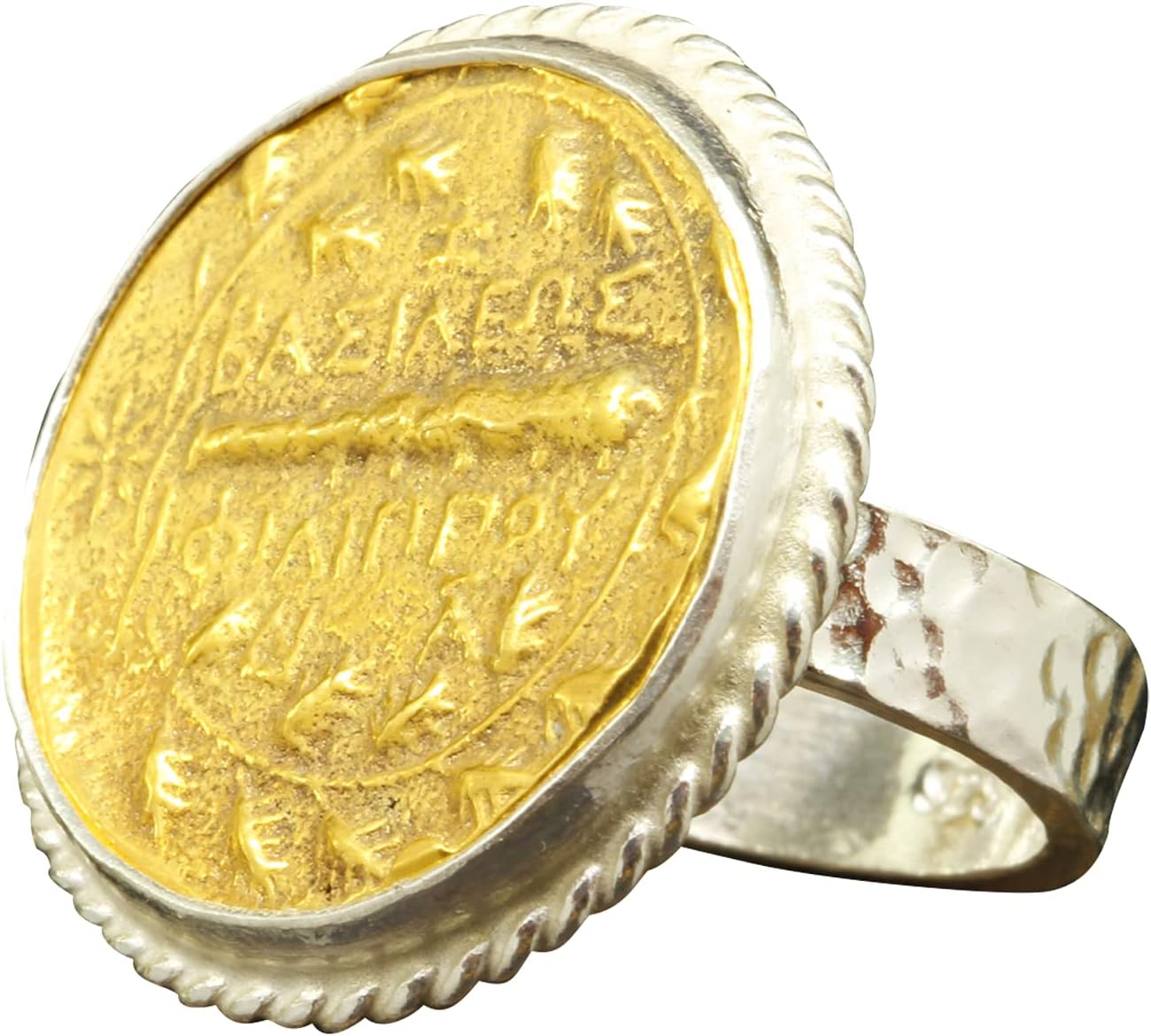 Caprixus Signet Ring 925 Sterling Silver Ring Ancient Greek Coin Ring 24K Gold Vermeil Designer Handmade Rings for Women Two Tone Hammered Pinky Ring Turkish Fine Jewelry