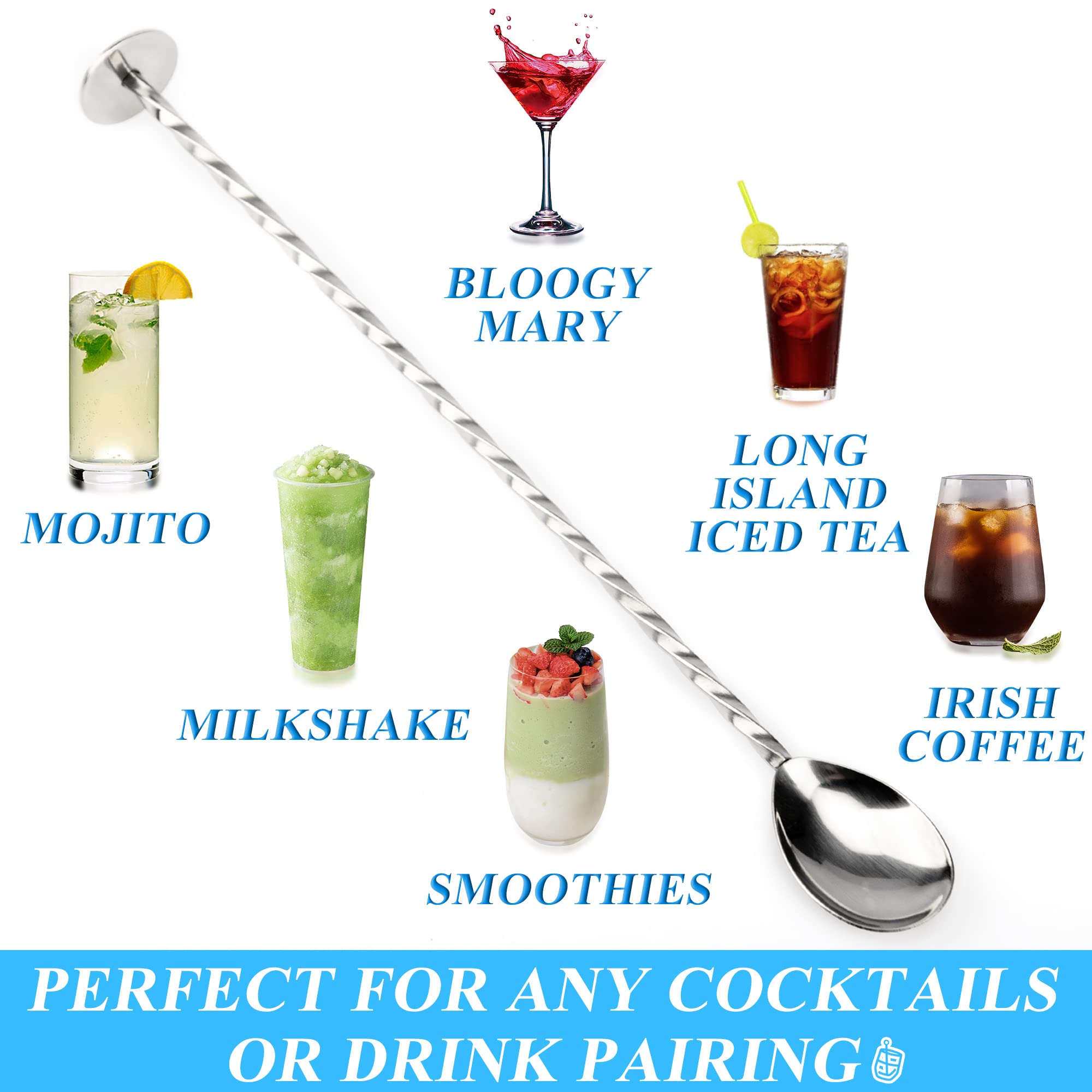 YUNAI Cuillère à Mixer En Acier Inoxydable Avec Hachoir, Cuillère à Cocktail Torsadée, Mélangeur De Boissons Pour Barman, Utilisation à La Maison Et Au Restaurant YUNAI Cuillère à Mixer En Acier Inoxydable Avec Hachoir, Cuillère à Cocktail Torsadée, Mélangeur De Boissons Pour Barman, Utilisation à La Maison Et Au Restaurant