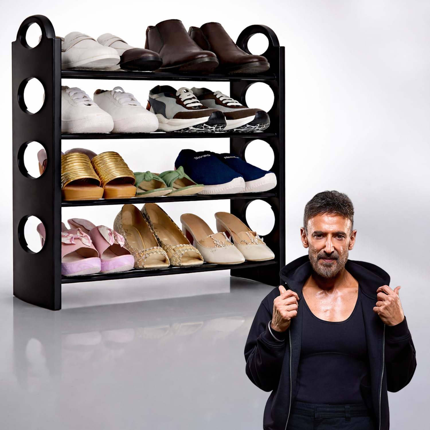 ADA Kaan 4-Tier Premium Shoe Rack | Durable Multi-Tier Shoe Storage Organizer, Space-Saving Design for Entryway, Living Room, Bedroom & Closet – Black-image-6