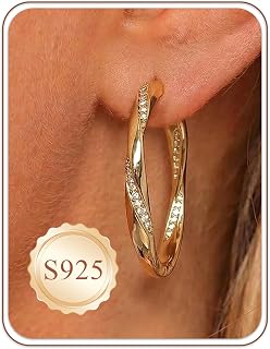 Ohrringe Silber 925 4mm Breit Twisted Creolen Silber 925 mit AAA+ Zirkonia, Hypoallergene Ohrringe Creolen Gold Groß Leichte für Damen Mädchen