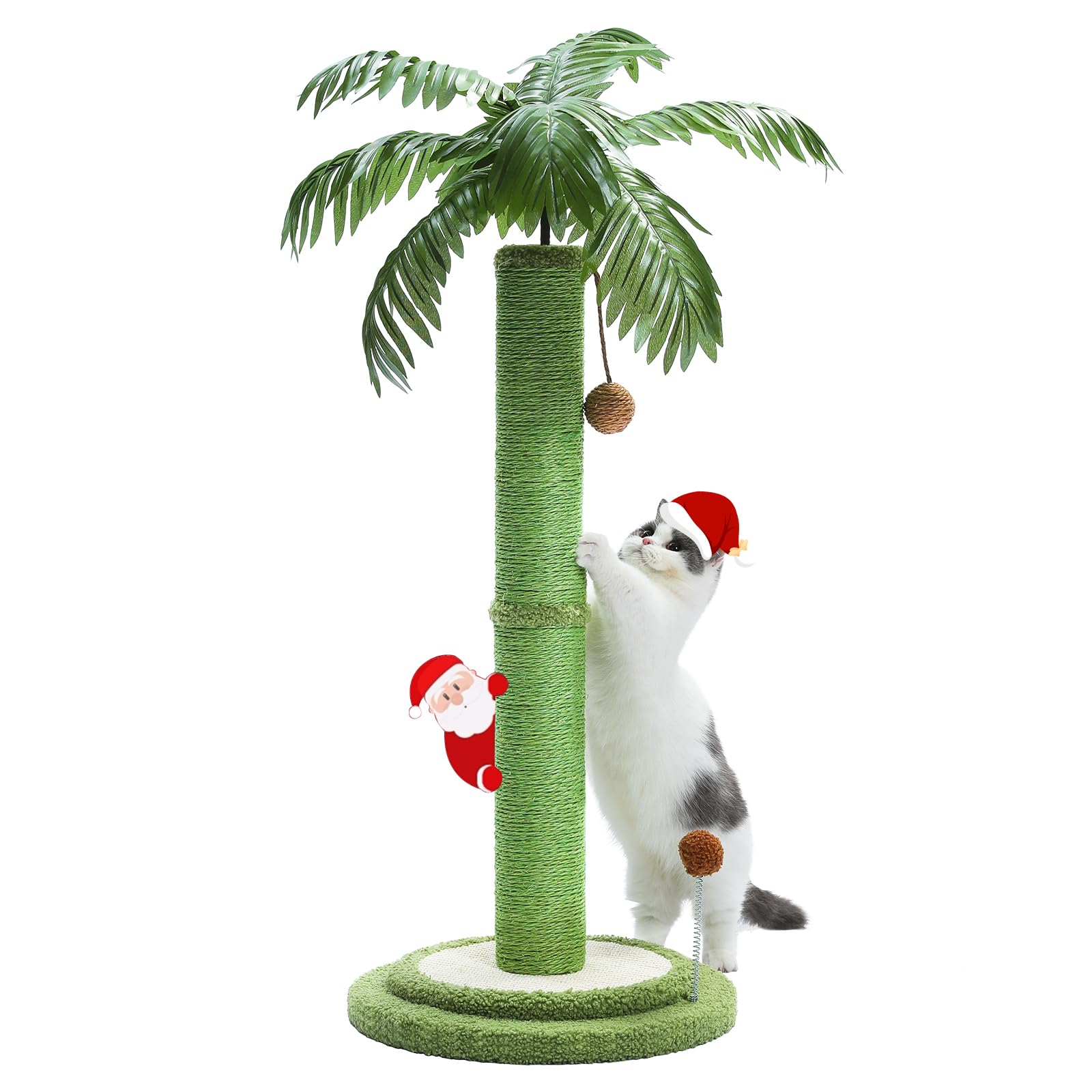 PETEPELA Cat Scratching Post, 33" Tall Cat Scratcher for Large Cats with Interactive Balls& 100% Sisal Covered Kitten Scratch Posts for Indoor Cats(Green)