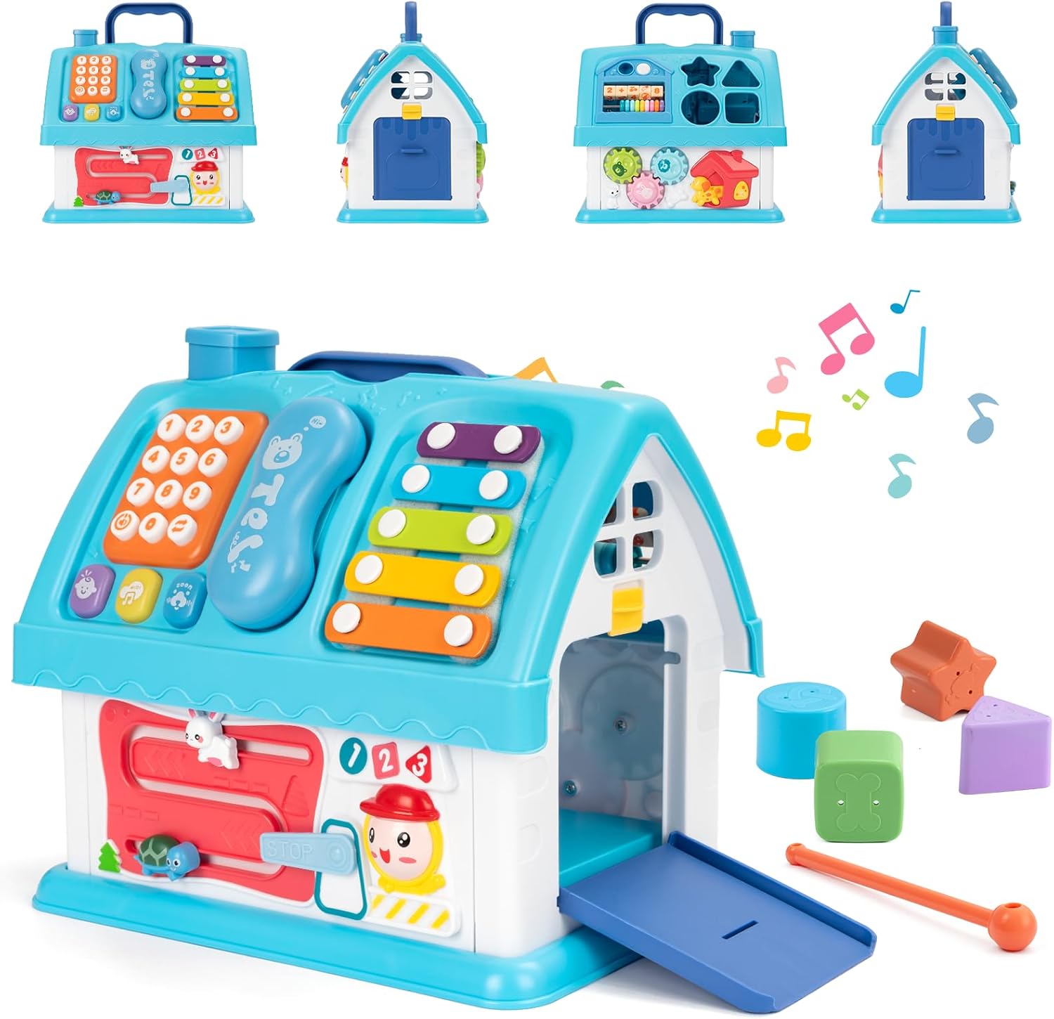 Montessori Toys for 1 Year Old, Baby Music Toys for 1 Year Old Girl Gift, 12-in-1 Musical House Toddler Learning Toy for 1 2 3 Ages, First Birthday Gifts for Girls and Boys, Educational Toy, (Blue)