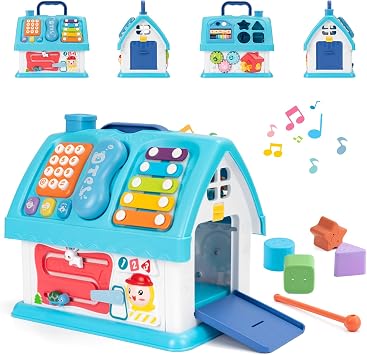 Montessori Toys for 1 Year Old, Baby Music Toys for 1 Year Old Girl Gift, 12-in-1 Musical House Toddler Learning Toy for 1 2 3 Ages, First Birthday Gifts for Girls and Boys, Educational Toy, Blue