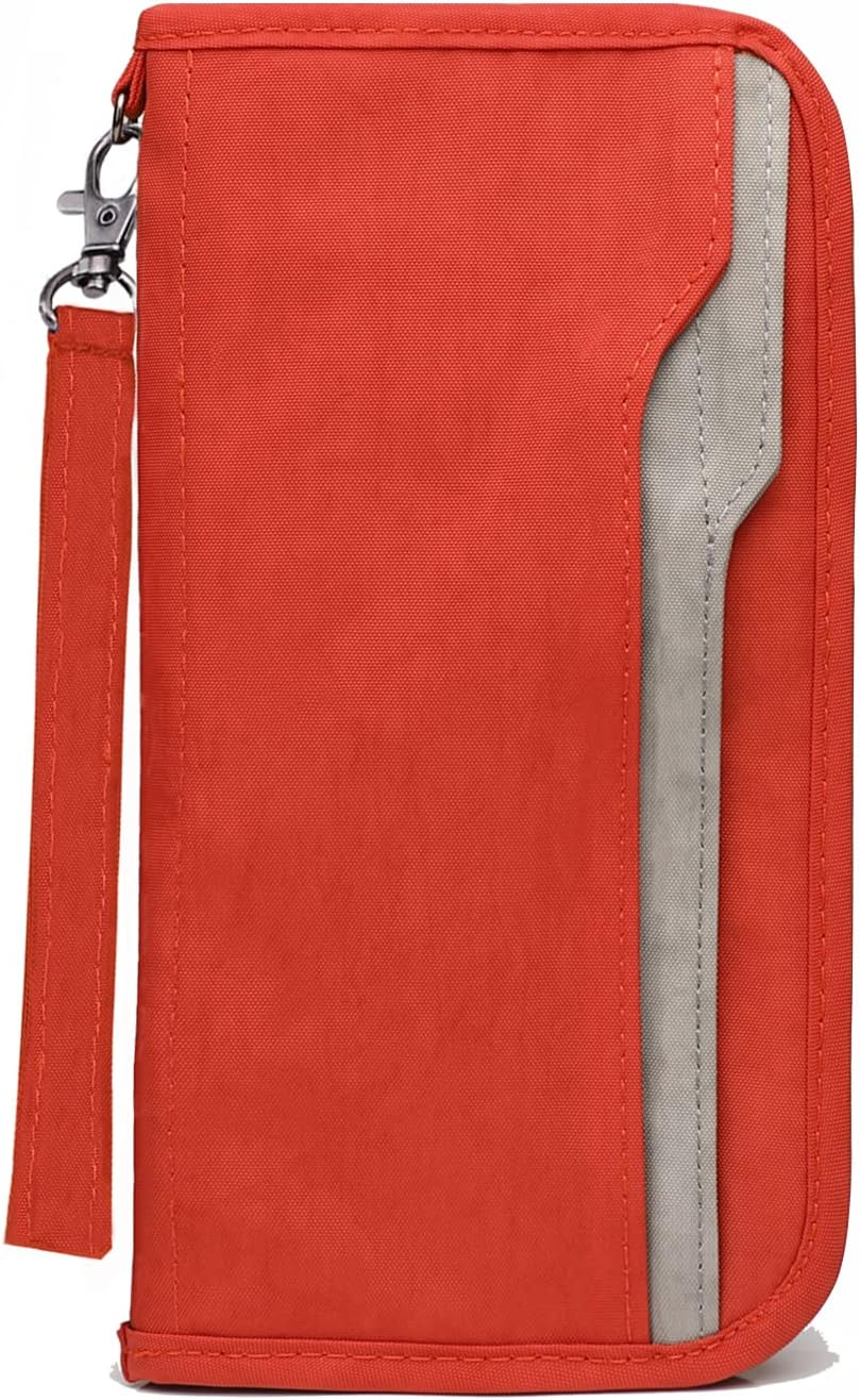 ZOPPEN Passport Holder Family RFID Passport Wallet, Passport Holder Women/Men, Travel Wallet Documents Organizer Zipper Case with Removable Wristlet Strap, Travel Essentials for Flying, #5 Orange, One