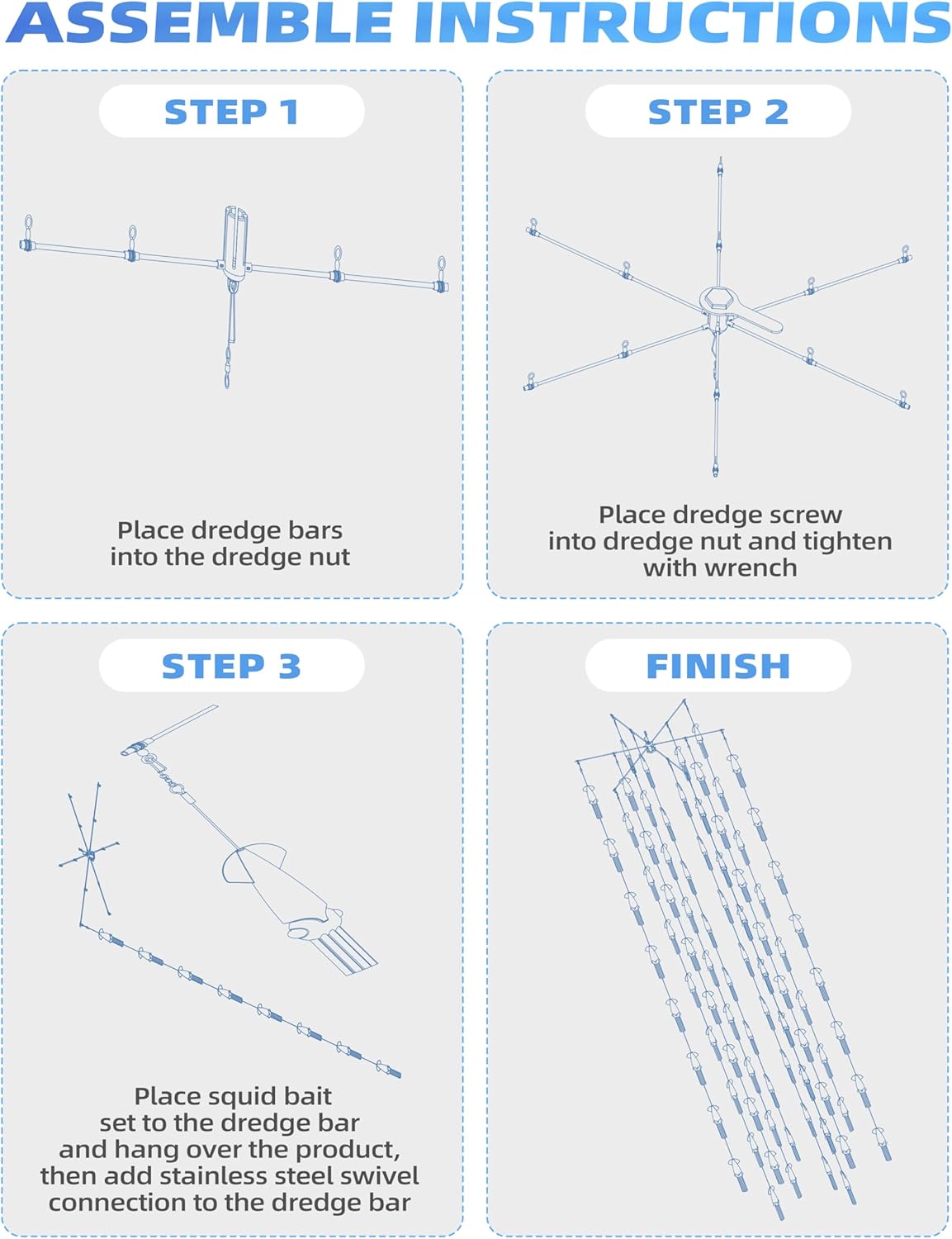 BLUEWING 20"/36"/48" Collapsible/Foldable Fishing Dredge Offshore Fish Teaser Saltwater Trolling Tool with 2.5in Head and 5mm Stainless Steel Rod for Big Game