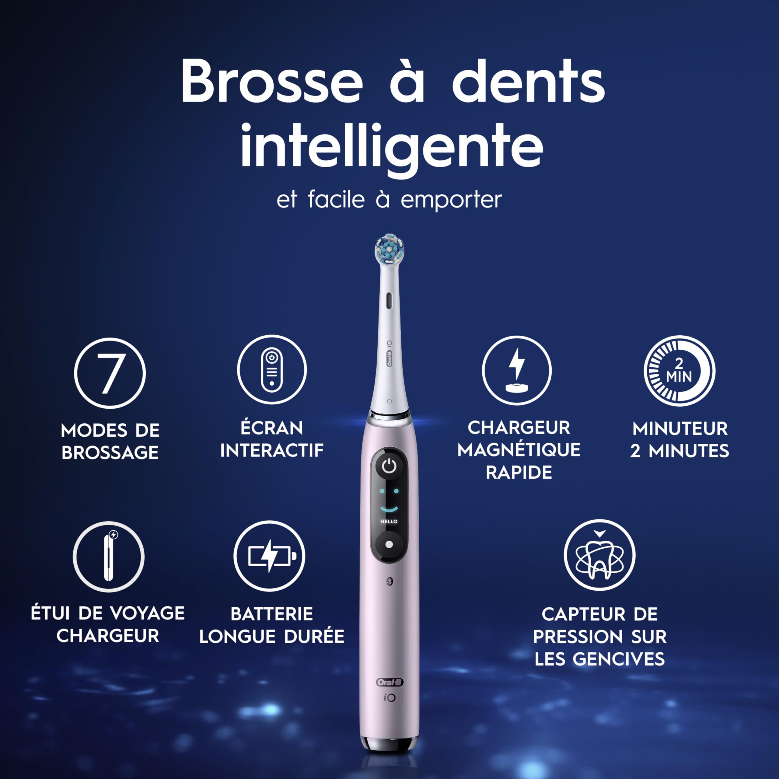 Oral-B iO 9 Brosse A Dents Electrique Rose Quartz Pour Adultes, 7 Modes De Brossage Avec Blancheur, Soin Des Gencives, 16 Zones De Nettoyage, 2 Brossettes De Rechange Oral B, Chargeur, Etui De Voyage