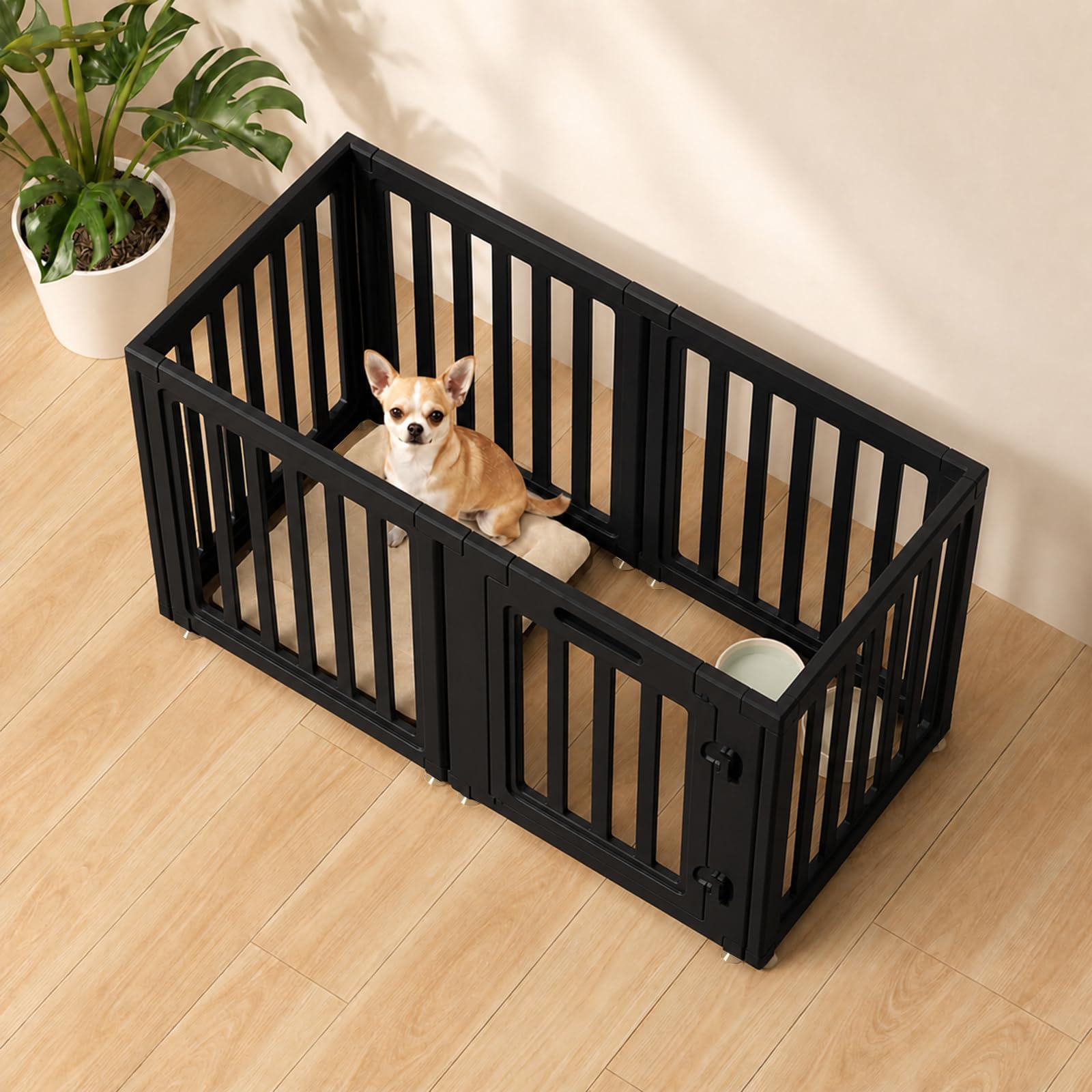 EVERFRONT Dog Playpen Indoor, Puppy Playpen, Black 24" H, 6 Panels