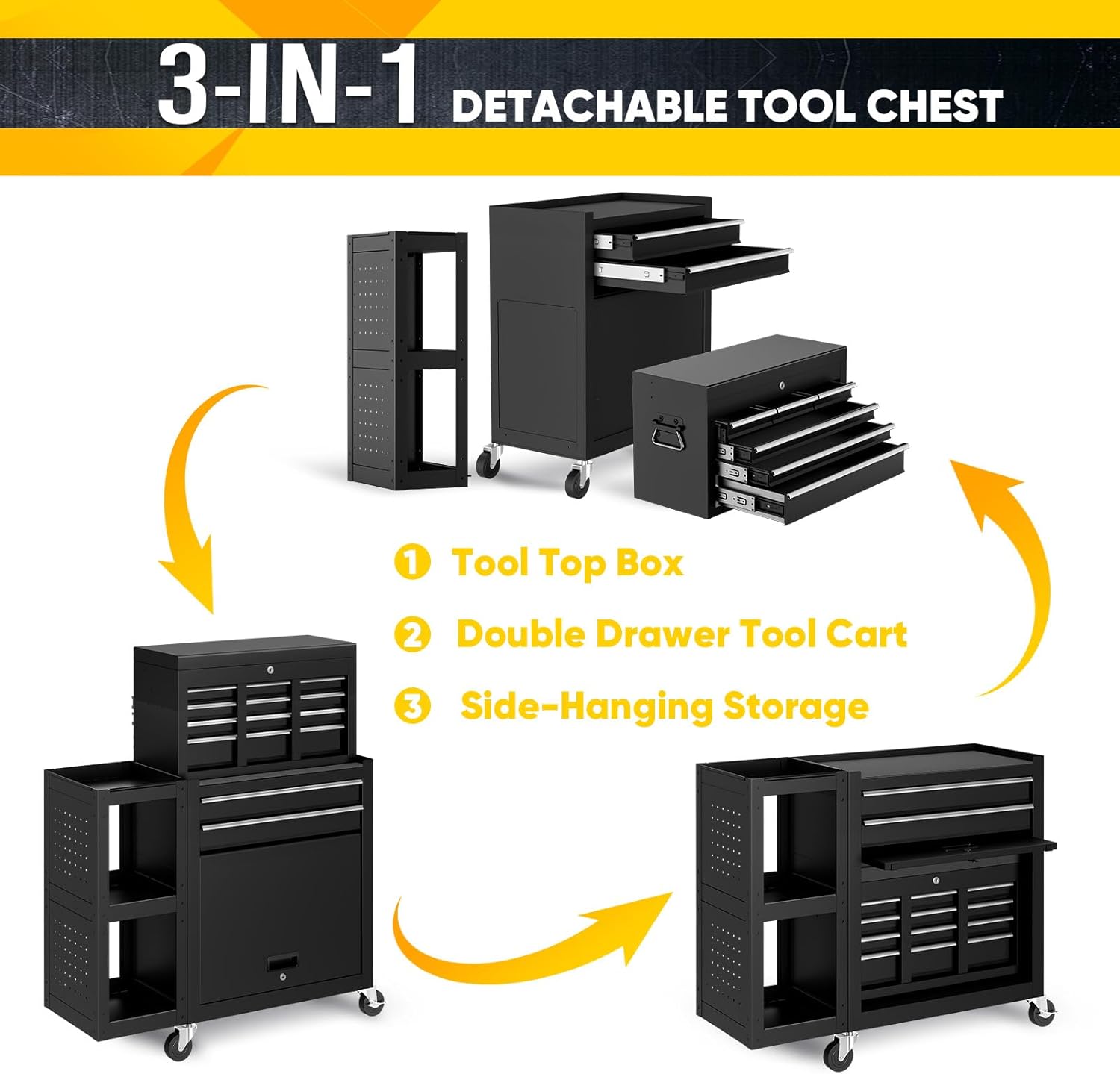 LDHTHOPI Metal Tool Chest, 8-Drawers Rolling Tool Chest with Wheels, Assembled Tool Storage Cabinet with Locking, Sliding Drawers & Detachable Top Tool Box, for Repair Room Warehouse Garage Workshop