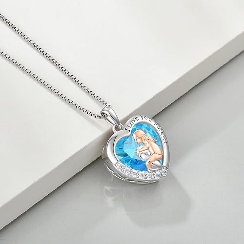 Miniatura 3 de Collar de memoria de plata de ley 925, collar con piedra natal de corazón con texto en inglés "I Love You Forever", regalos para aniversario