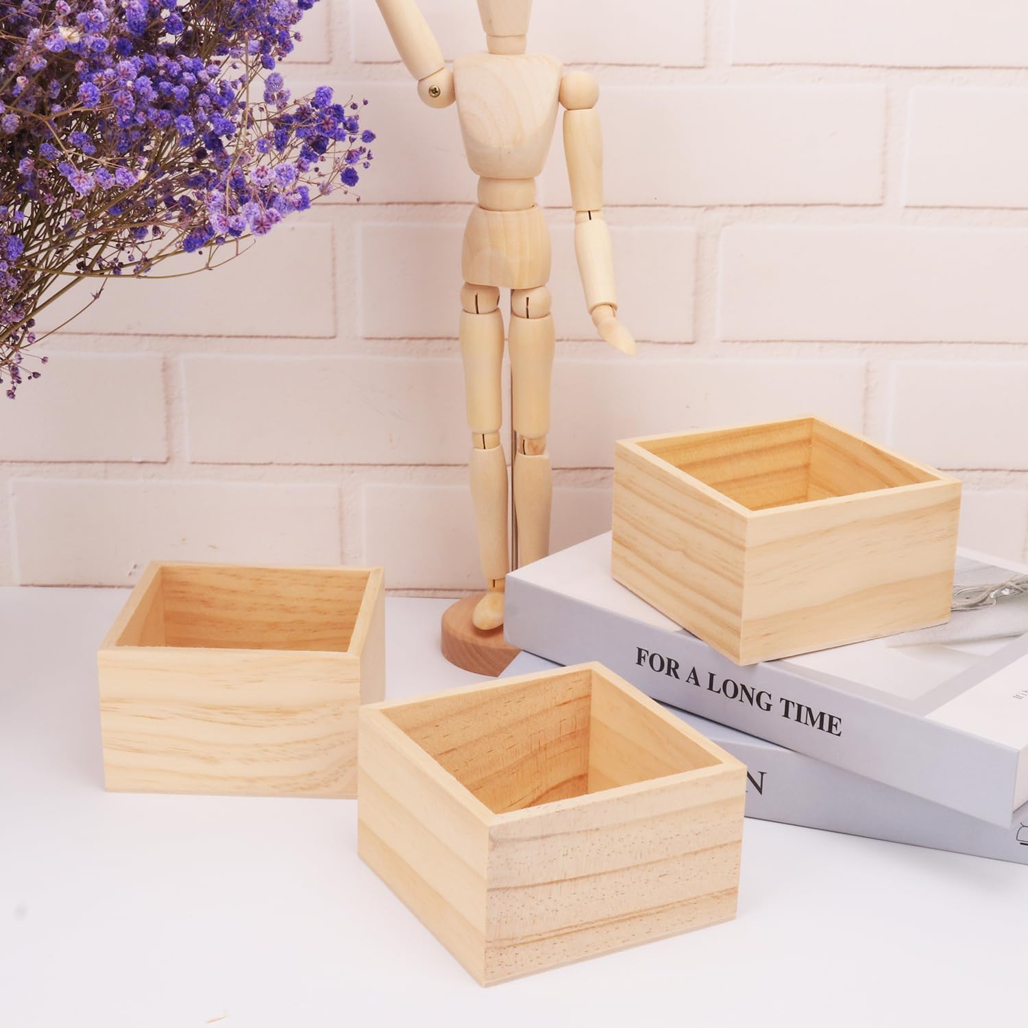 24-Pack Wooden Box, 4 x 4 Inch Unfinished Small Square Wood Organizer Storage Boxes, Rustic Wooden Box, small wooden crates, Ideal for Crafts and Decoration Succulents