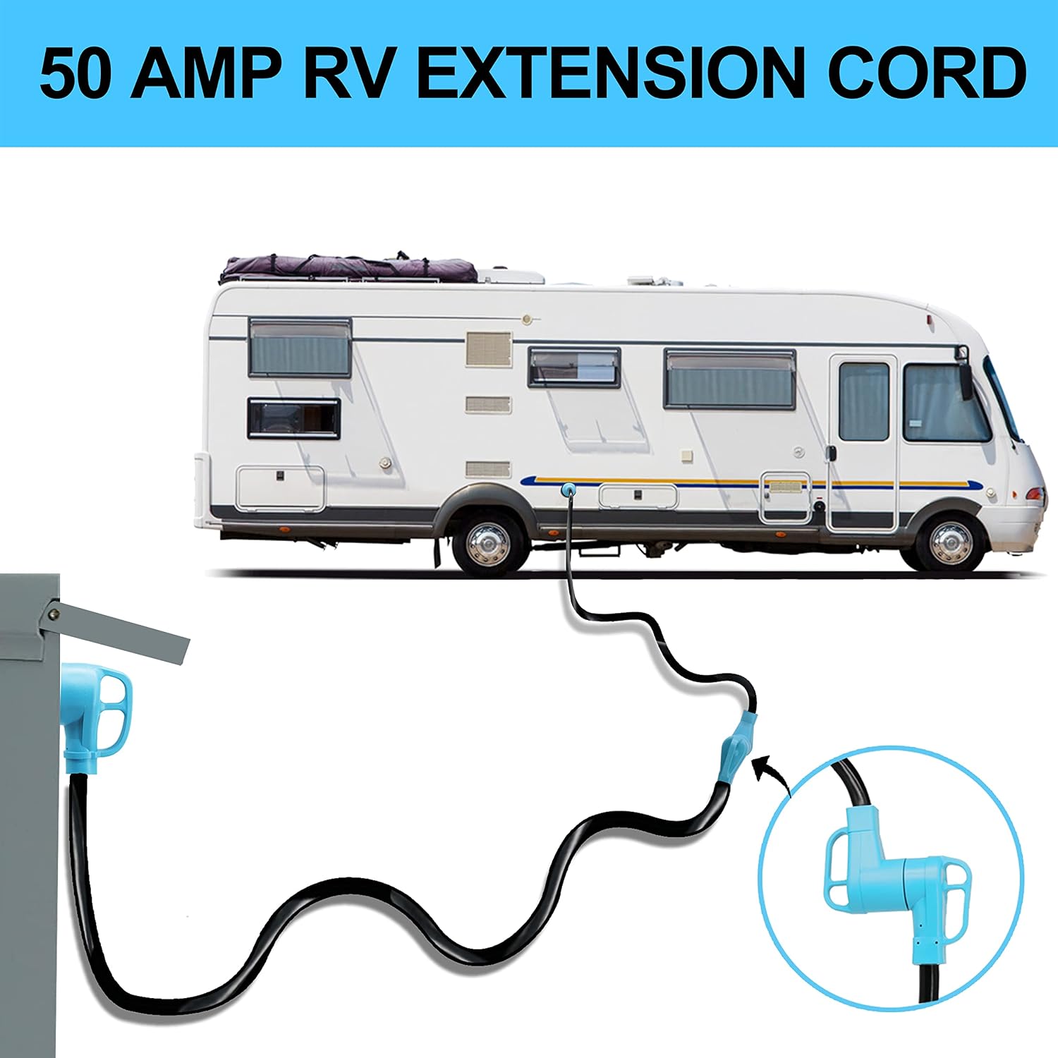 CircleCord 50 Amp 10 Feet RV/EV Extension Cord, Heavy Duty 6/3+8/1 Gauge STW Wire with Cord Organizer and Storage Bag, NEMA 14-50P Plug Suit for Electric Vehicle and RV Campers, UL Listed