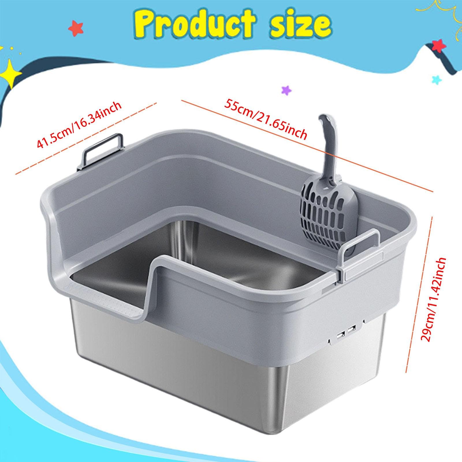 Arenero Semicerrado con Pala, Fabricado en Acero Inoxidable Y PP, con Bordes para Evitar Derrames, Apto para Gatos de Interior.