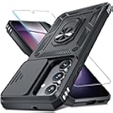 Janmitta Compatible with Samsung Galaxy S25 FE Case Built in Slide Camera Lens Cover+Screen Protector+Finger Ring Holder Kickstand,Heavy Duty Shockproof Full Body Phone Cover,2025 Black