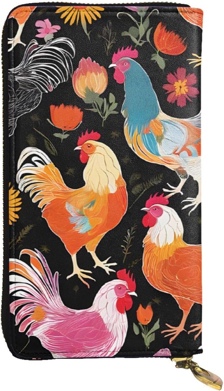 Ultra Fiber Leather Long Handheld Cute Rooster Chickens Wallet, Suit For Daily Use By Men And Women, Can Store Banknotes, Credit Cards, Coins.