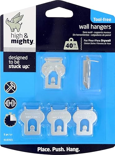 Miniatura 4 de HIGH & MIGHTY 515315 - Perchas de pared fáciles de secar sin herramientas para obras de arte, fotos y espejos, soporta hasta 40 libras, paquete de