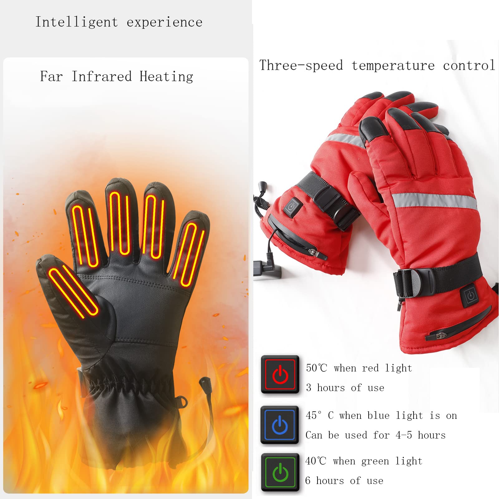 CHEWYNP Guanti Riscaldati per Bici Elettriche, Guanti Riscaldanti Ricaricabili Impermeabili per Uomo Donna, Guanti Caldi Termici Invernali, Guanti Touch Screen Regolabili con 2 Pacchi Batt