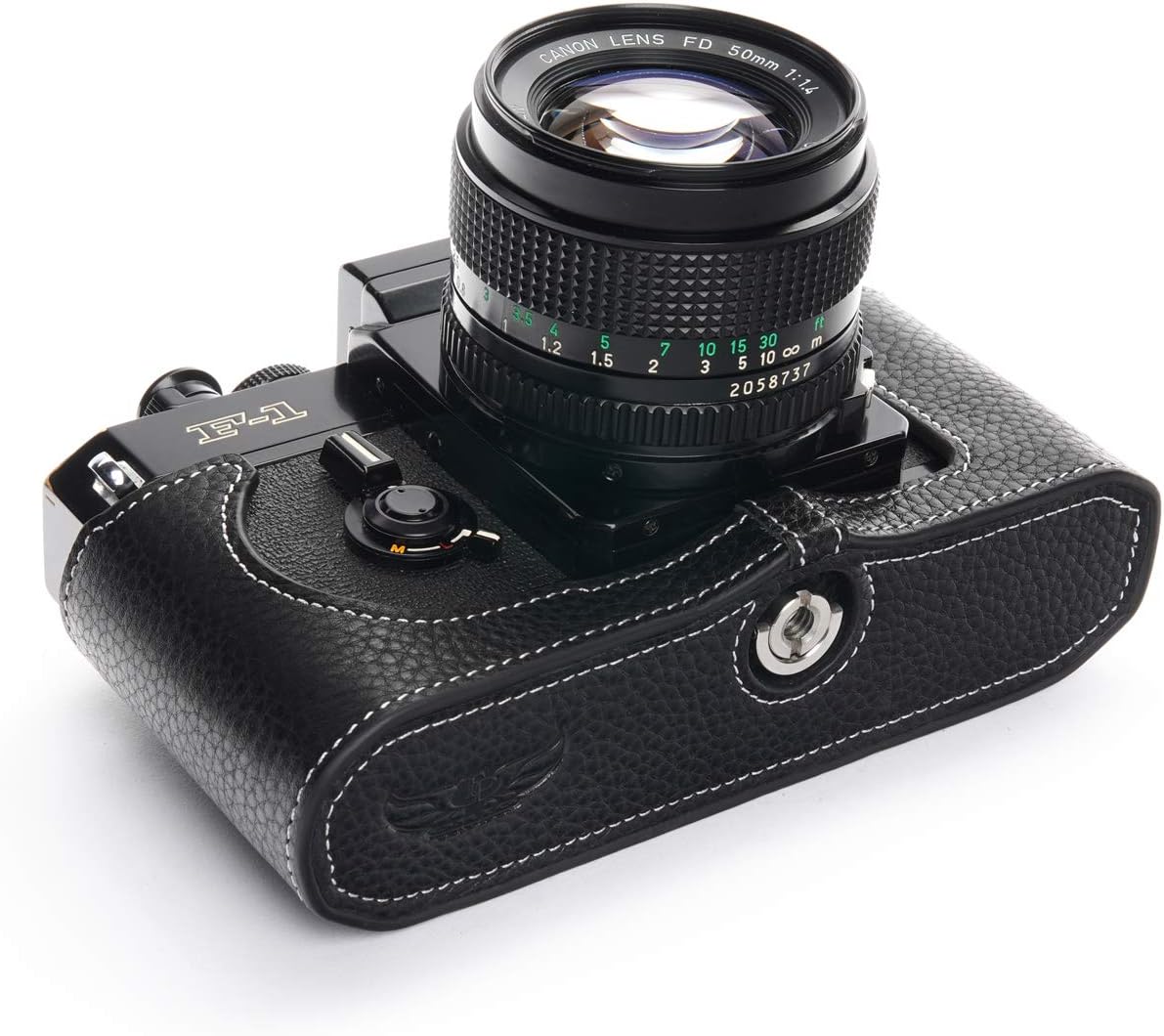 Old F-1 Case, BolinUS Handmade Genuine Real Leather Half Camera Case Bag Cover for Canon Old F-1 1971 Camera with Hand Strap (Black)