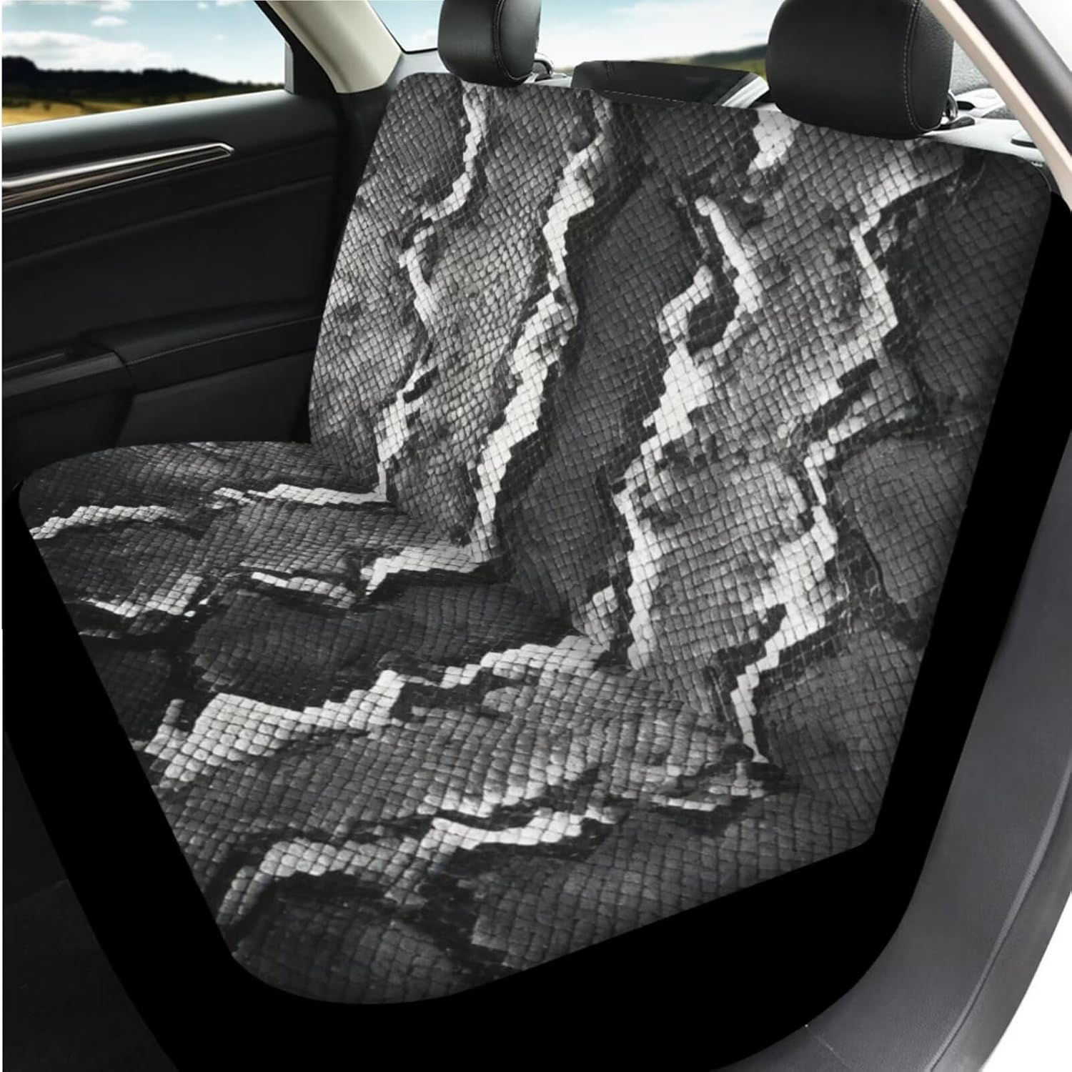 Snake Skin Car Seat Cover with Steering Wheel Cover Women Python Print Auto Seat Belt Cover Pad with Coasters Keychain Auto Interior Protectors Universal Fit SUV Truck 14 Pcs Grey