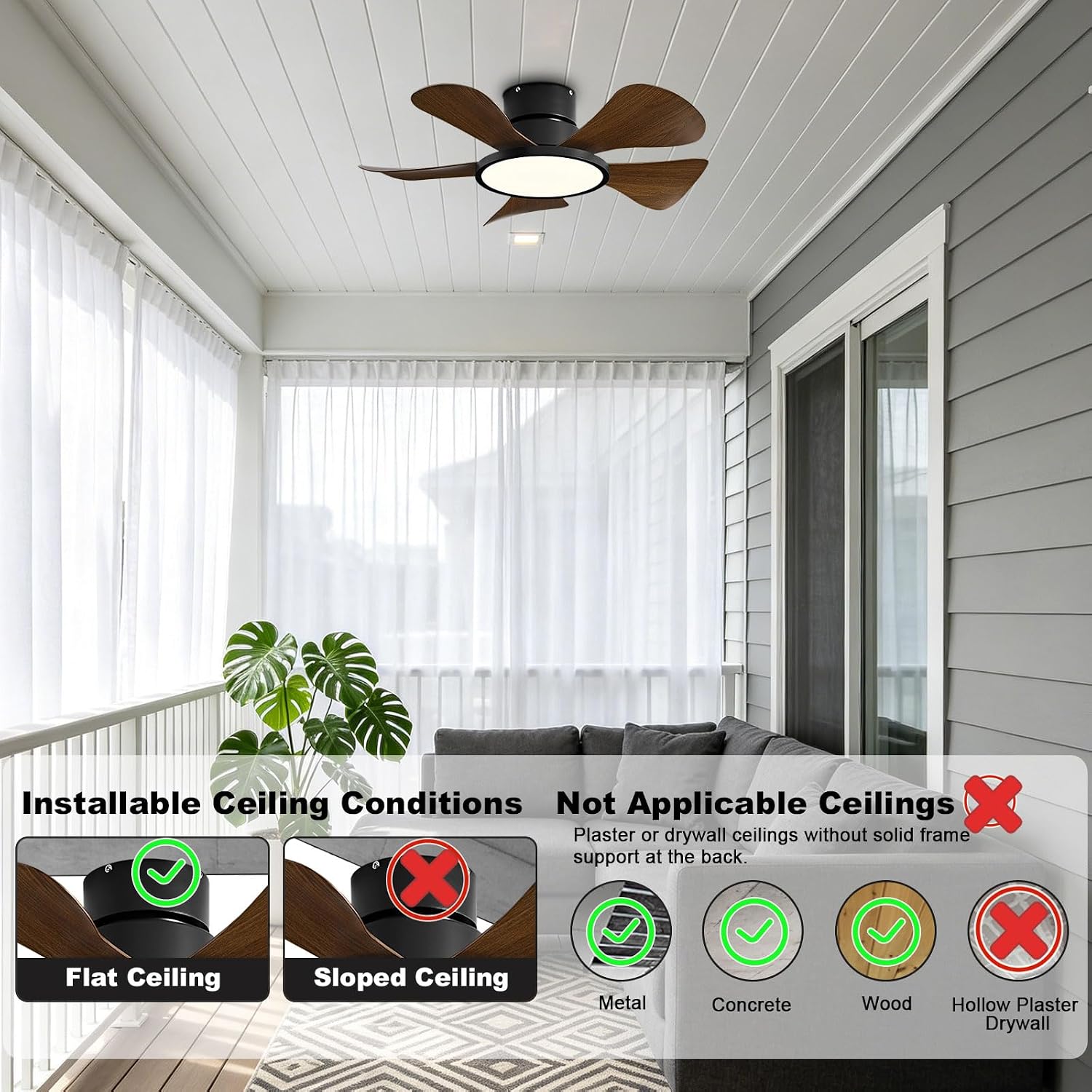 Low Profile Ceiling Fans with Lights Flush Mount Ceiling Fan Light Modern 30in Ceiling Fan with Light for Bedroom Living Room Farmhouse Porch 6-Speed Quiet Ceiling Fans with Remote Control