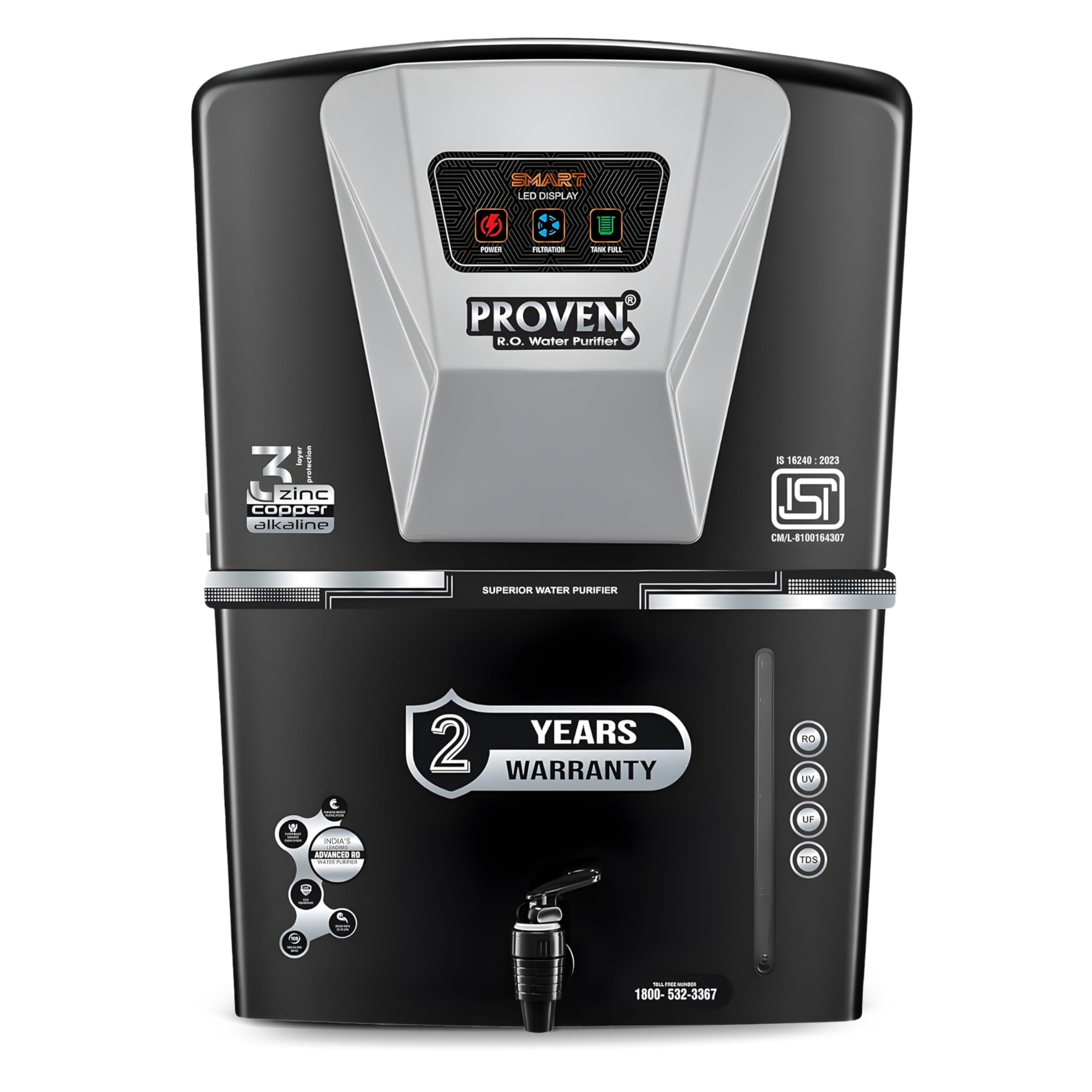 Proven Jupiter RO Water Purifier for Home, 12L | RO+UF+UV with Copper, Zinc & Alkaline, TDS Adjuster, ISI Certified, Borewell & Hard Water.