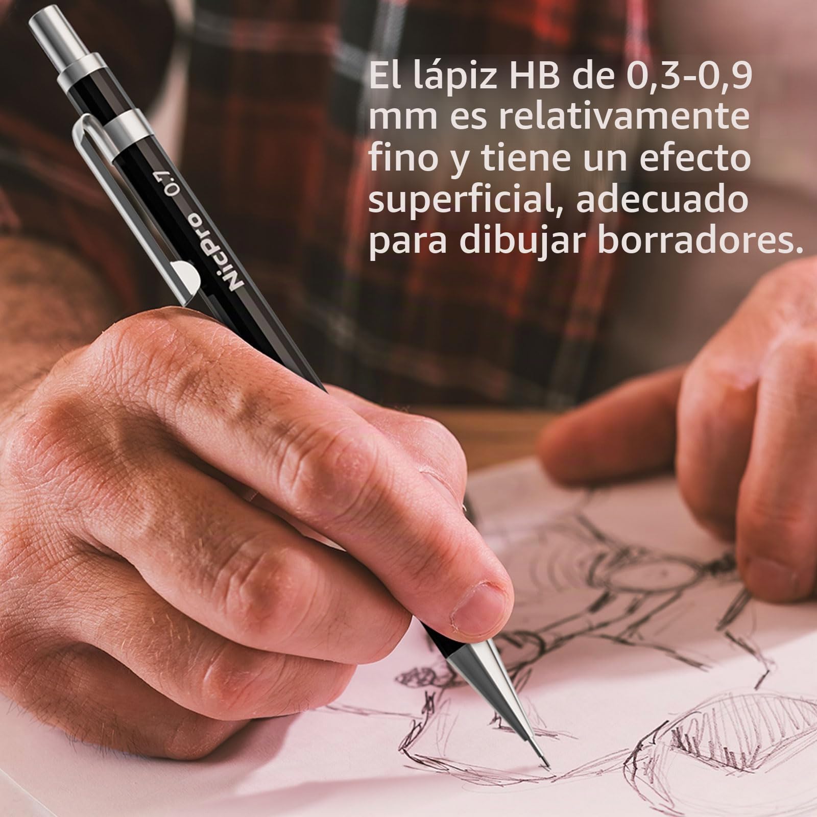 Nicpro 6 piezas portaminas de metal negro en estuche de cuero, lápiz de dibujo artístico 0.3 0.5 0.7 0.9 y 2 mm para escribir bocetos, incluye 18 tubos de recargas (6B 4B 2B HB 2H 4H colores)