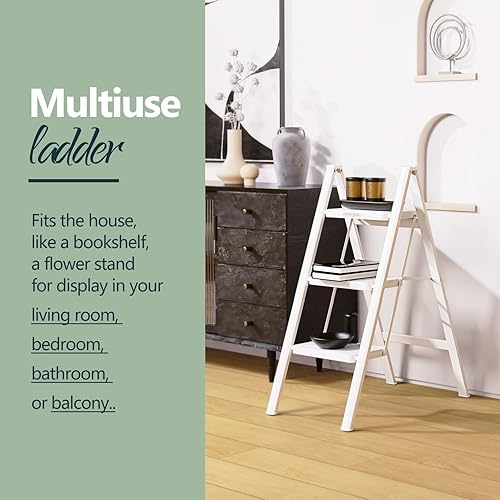 Miniatura 5 de WOA WOA Escalera de 3 escalones, taburete plegable con pedales anchos, taburete compacto para cocina, escaleras de acero resistentes con pies