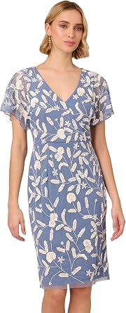 Adrianna Papell Womens Beaded Mesh Dress