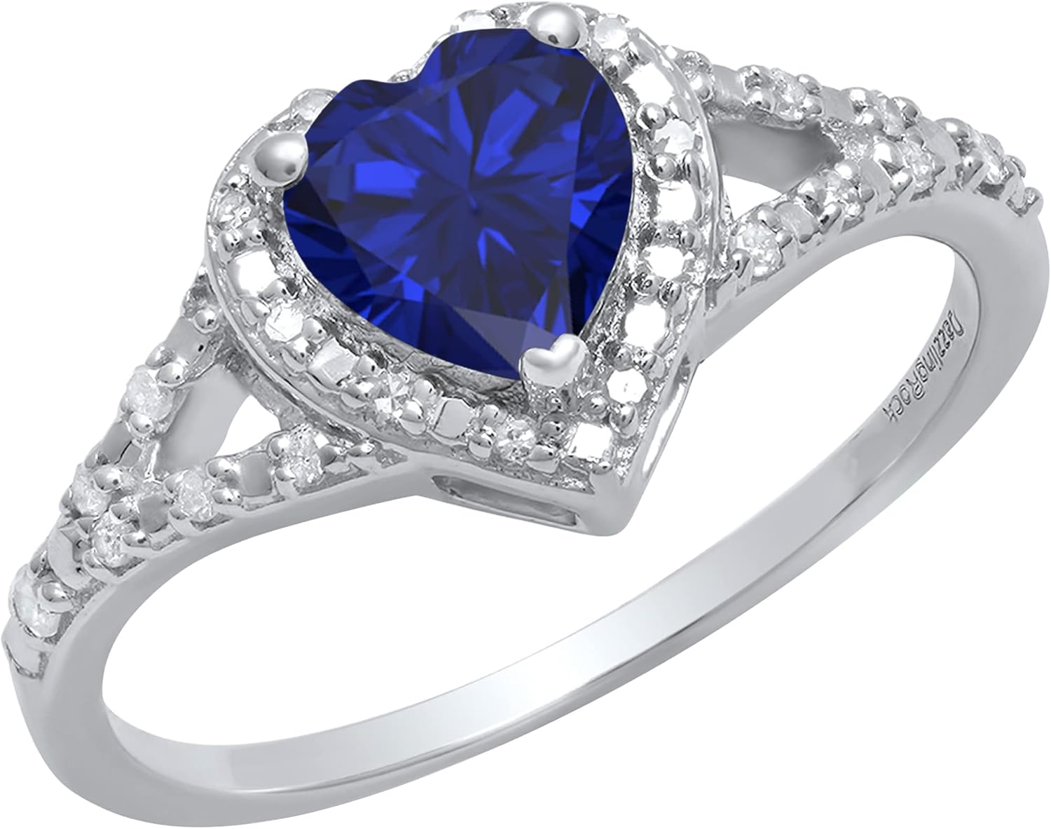 Dazzlingrock Collection 6mm Heart Lab Created Gemstone & White Natural Diamond Engagement Ring in 925 Sterling Silver
