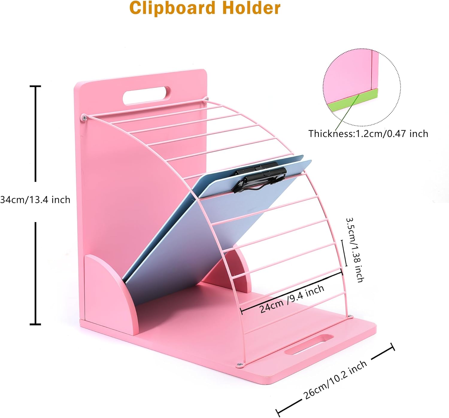 Clipboard Holder - 12 Layer Clipboard Storage Rack, Wooden Clipboards Organizer with Sturdy Metal Shelf for Classroom Office Desk Accessories Essentials Supplies Workshop Teacher Must Haves
